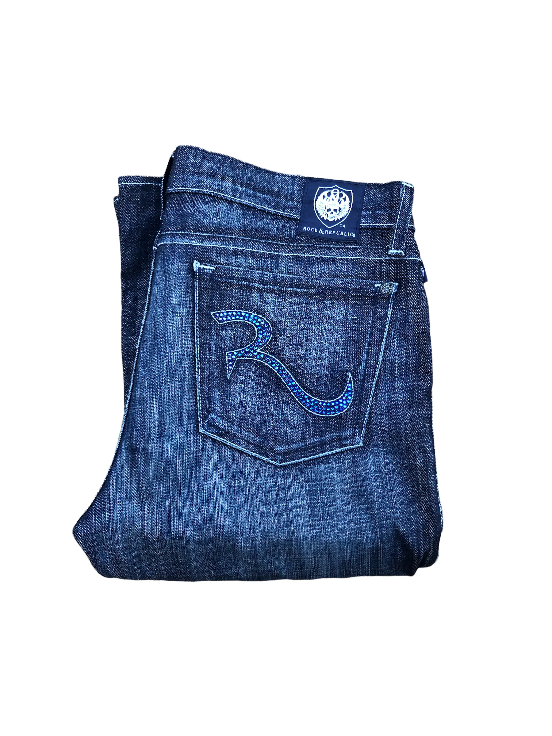 Rock & Republic Embroidered Jeans Size 31 SANDRA Blue