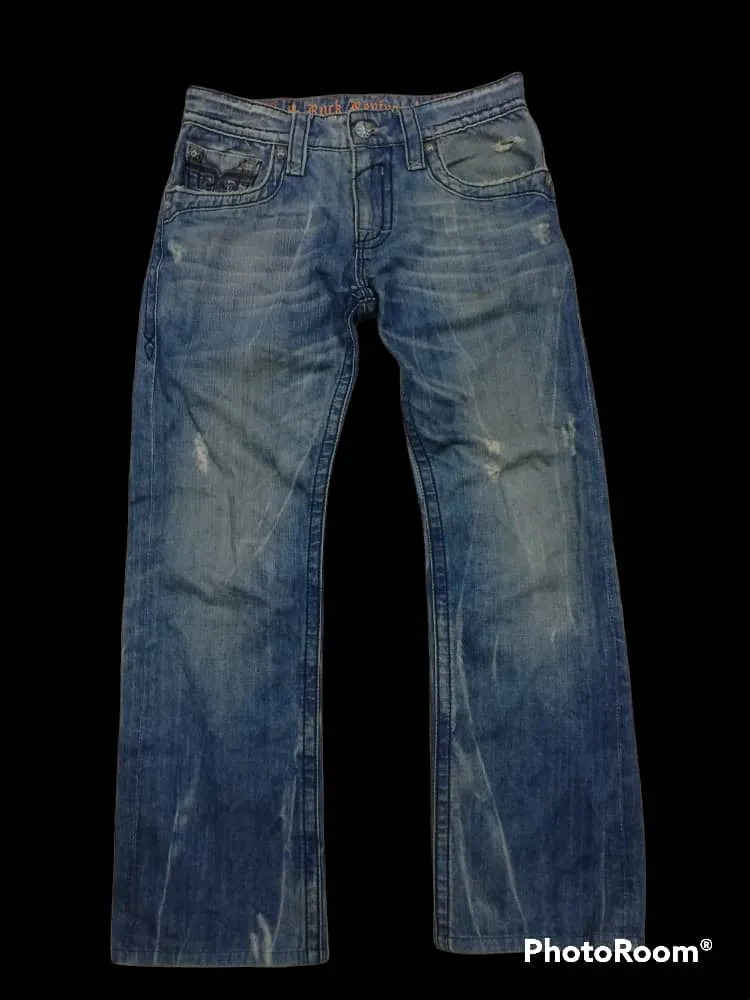 Japanese Brand Rock Revival Distressed Denim