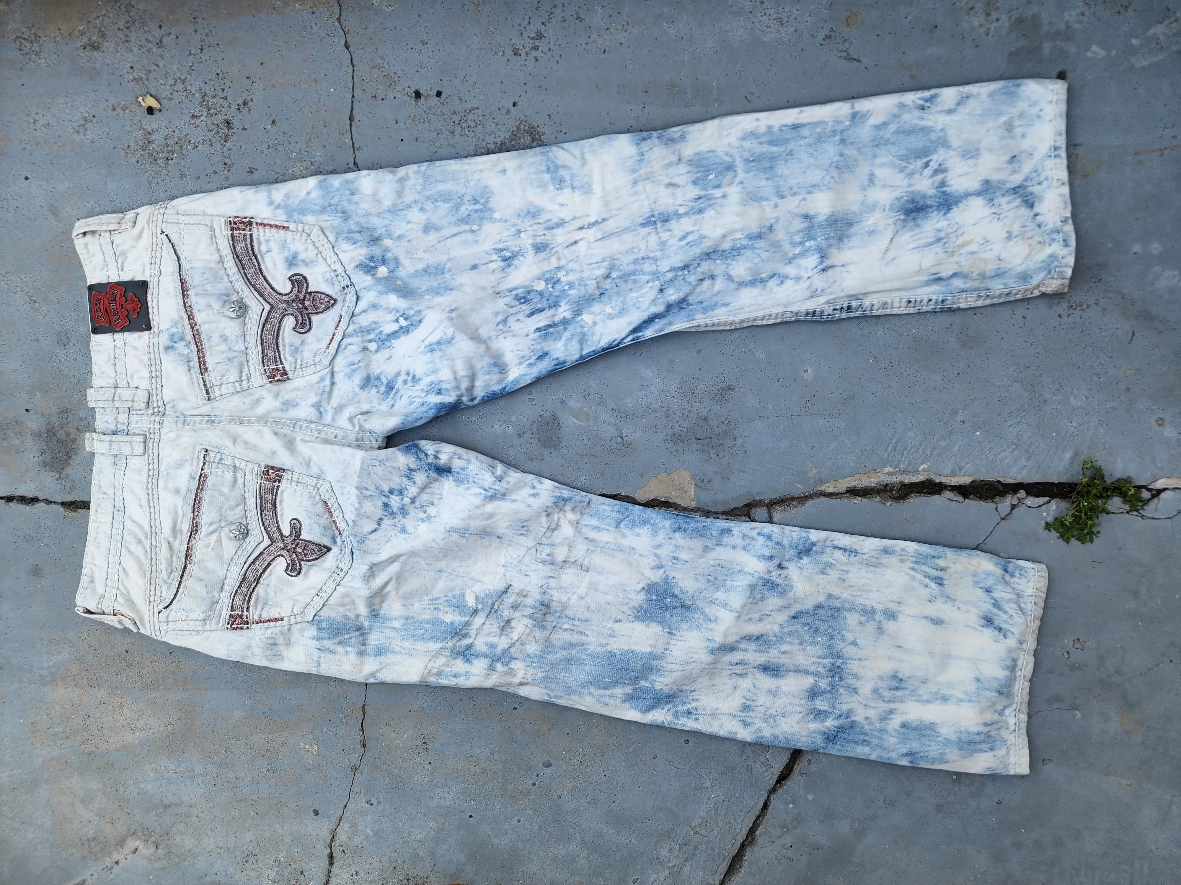 Vintage Rock Revival Blue Wash Bleach Denim