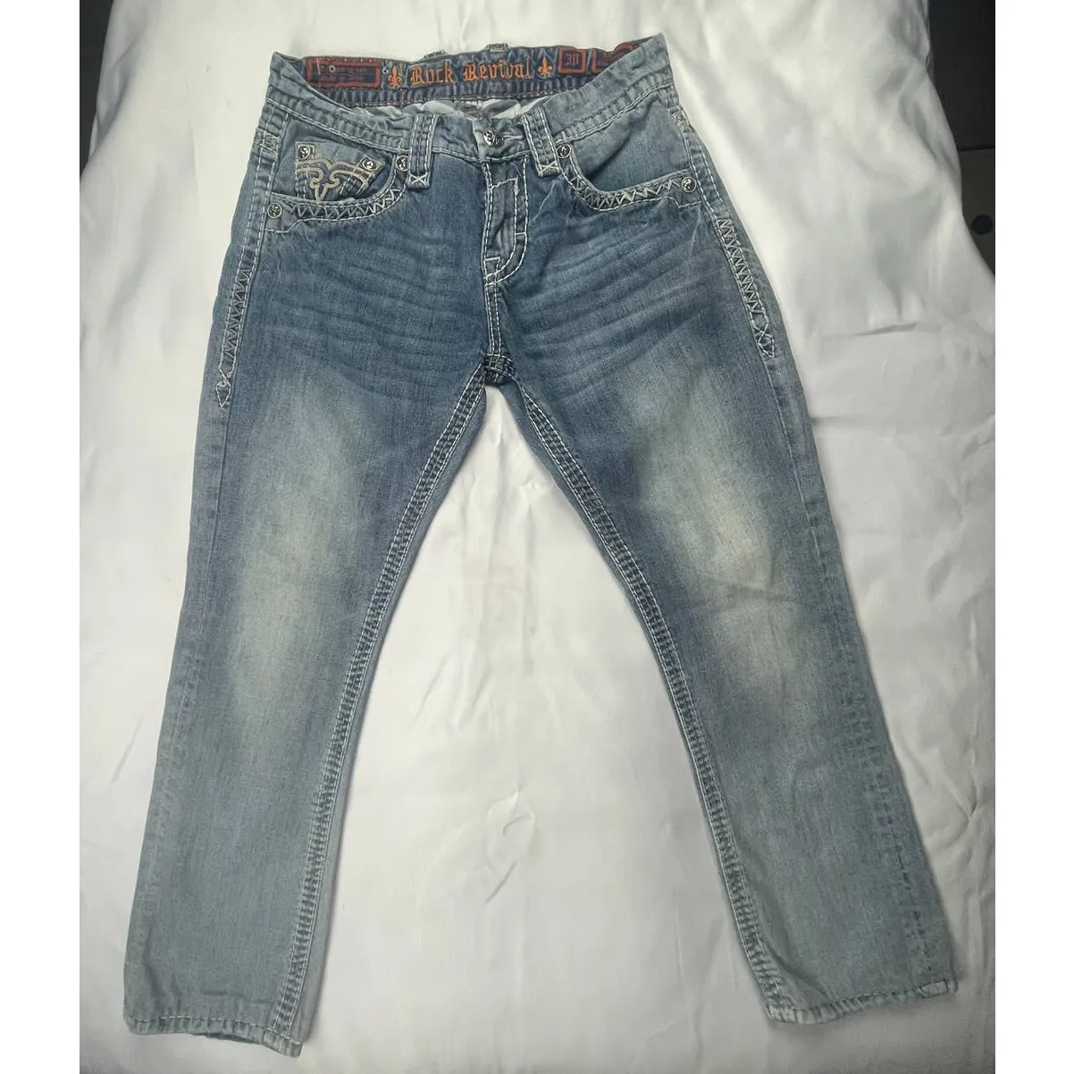 Mens Rock Revivals Jeans Straight Slim Size 30