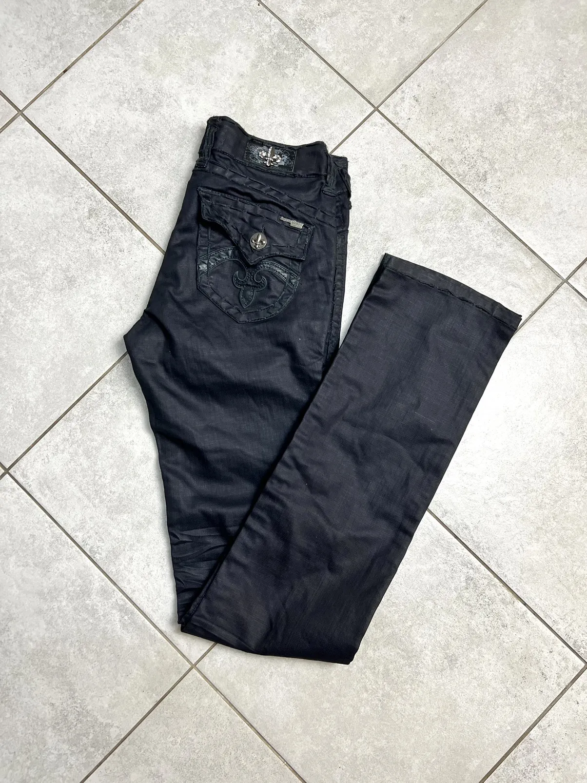 Rare Laguna Beach Jeans Y2K Skulls Waxed Denim Pants 27 NEW