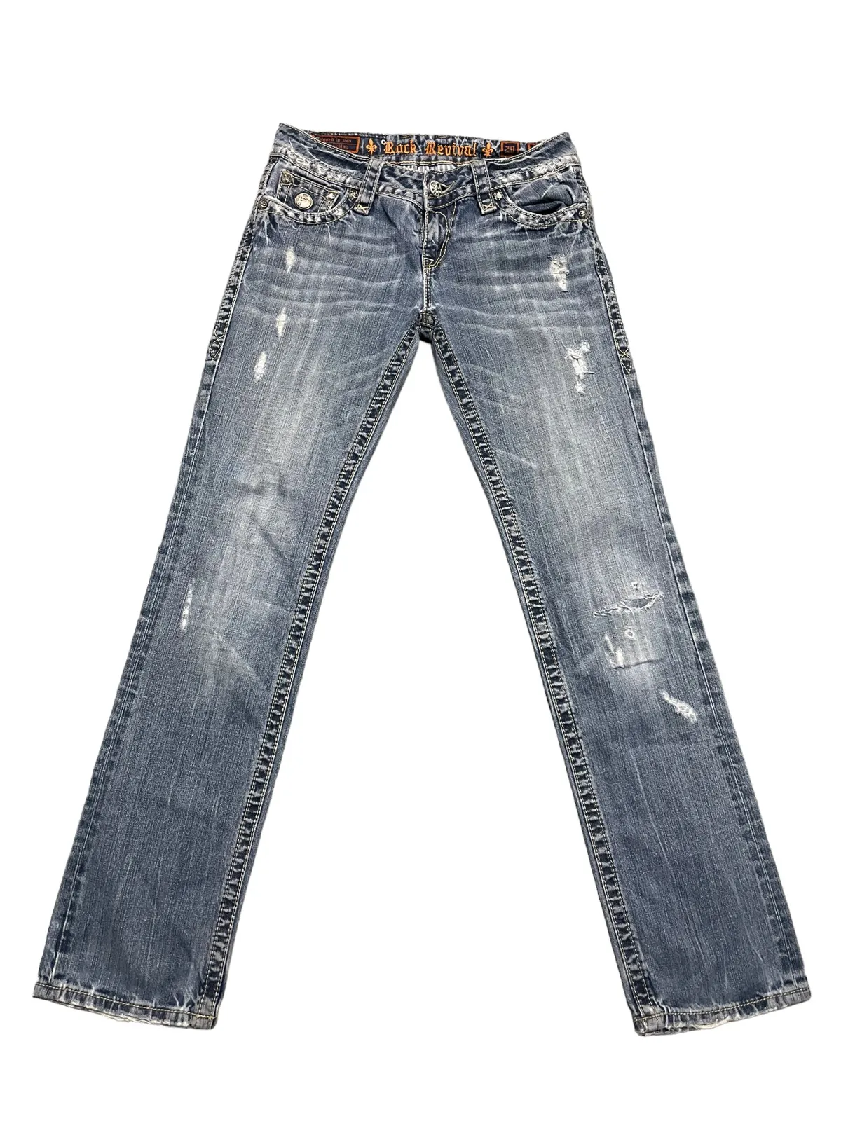 Rock Revival drip swag fat stitch denim jeans