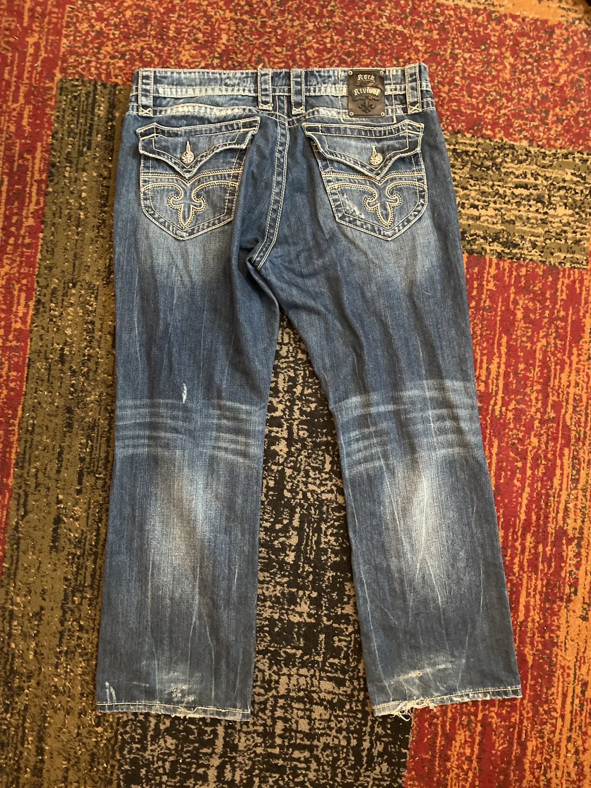 Rock Revival blue and grey stitching jeans