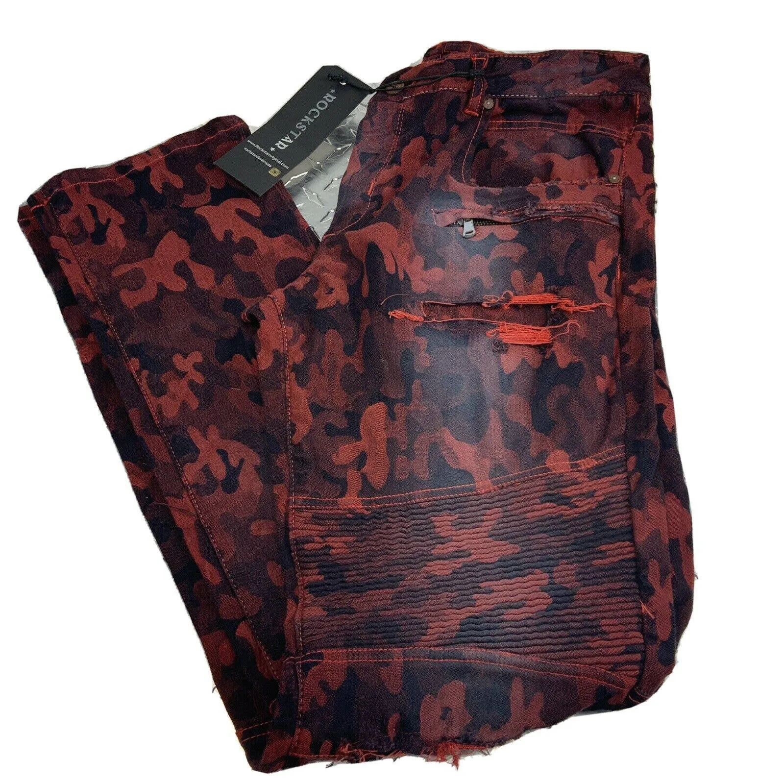 RockStar Sushi Mens Pants Denim Red Camo