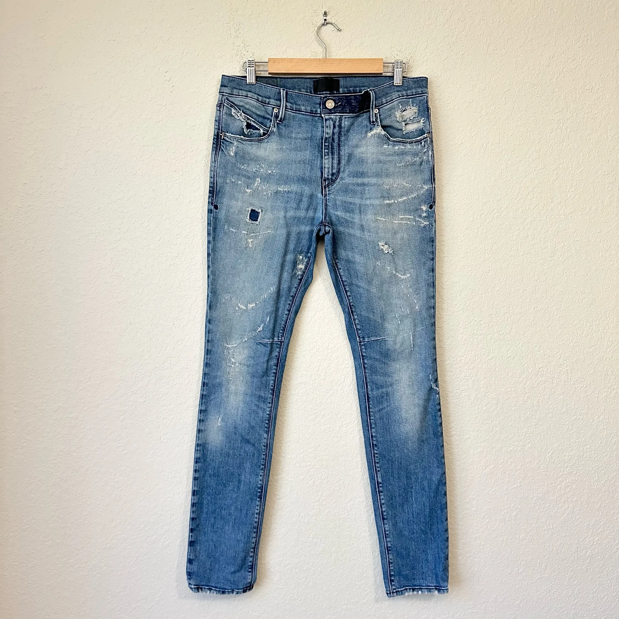 RTA Mens Destroyed Distressed Skinny Jeans Japanese Denim