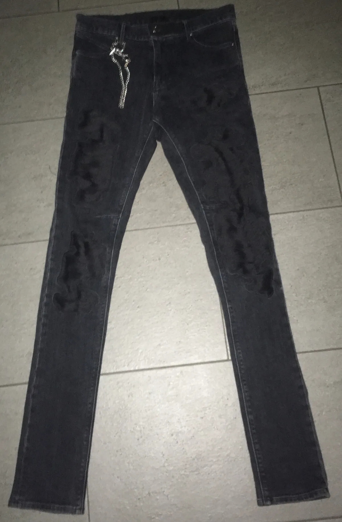 Black Denim With Stitching And Clip Chain