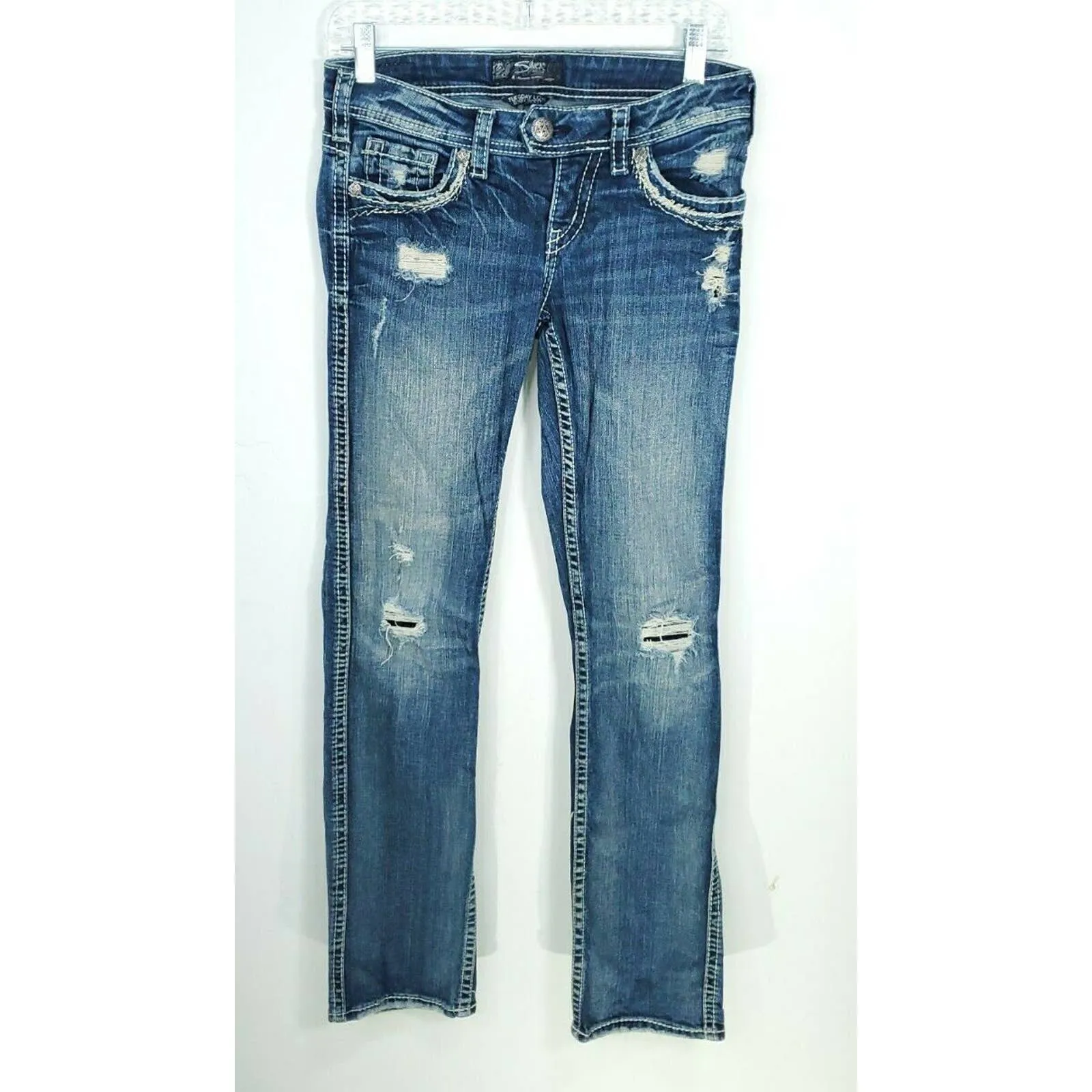 Silver Tuesday Destroyed Baby Boot Denim Jeans Size W26xL33