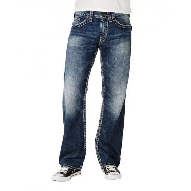 Silver Jeans Mens 36X32 Blue Dark Wash Denim Straight