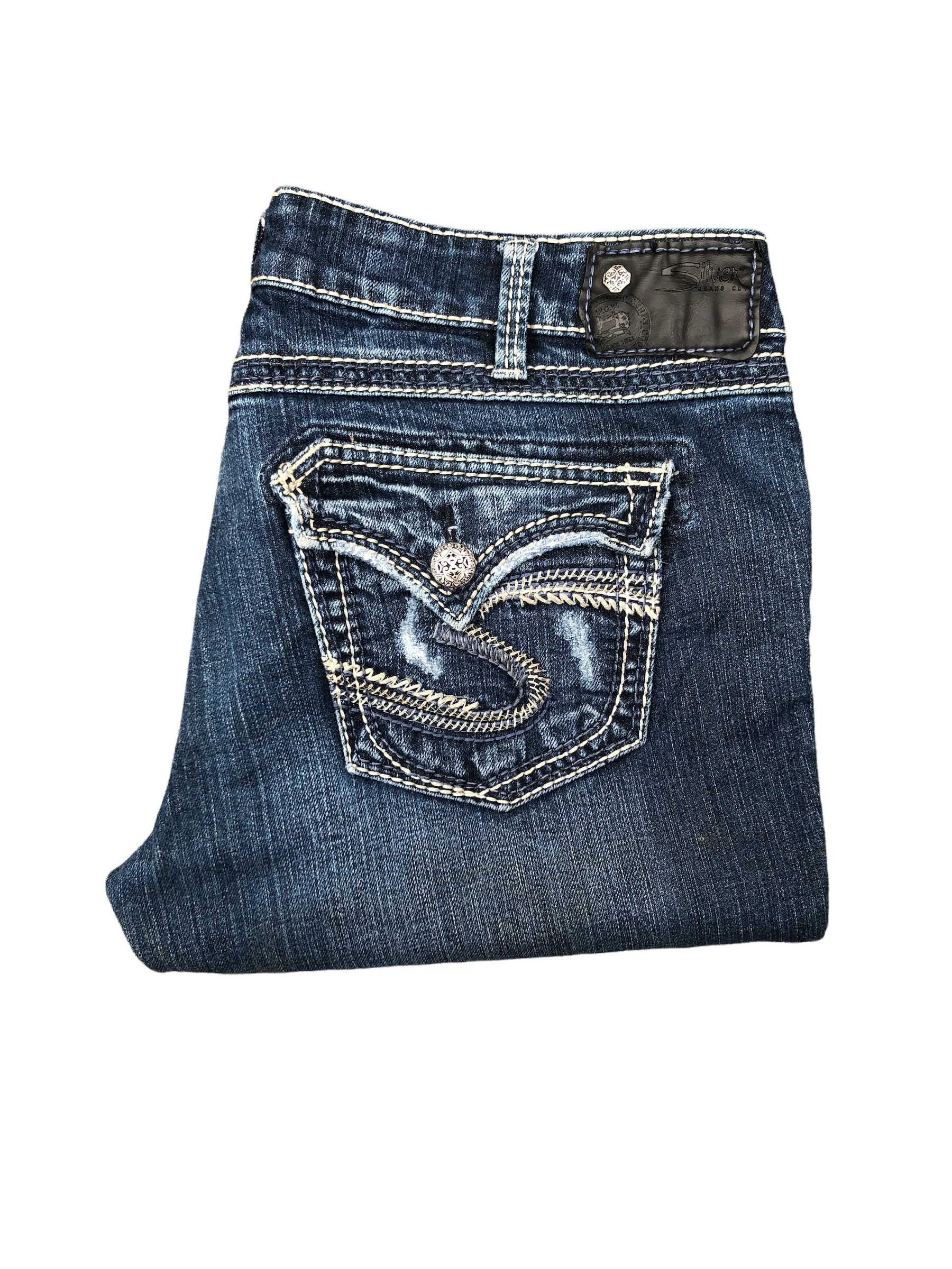 Vintage Silver Embroidered Jeans Size 32 AIKO Blue