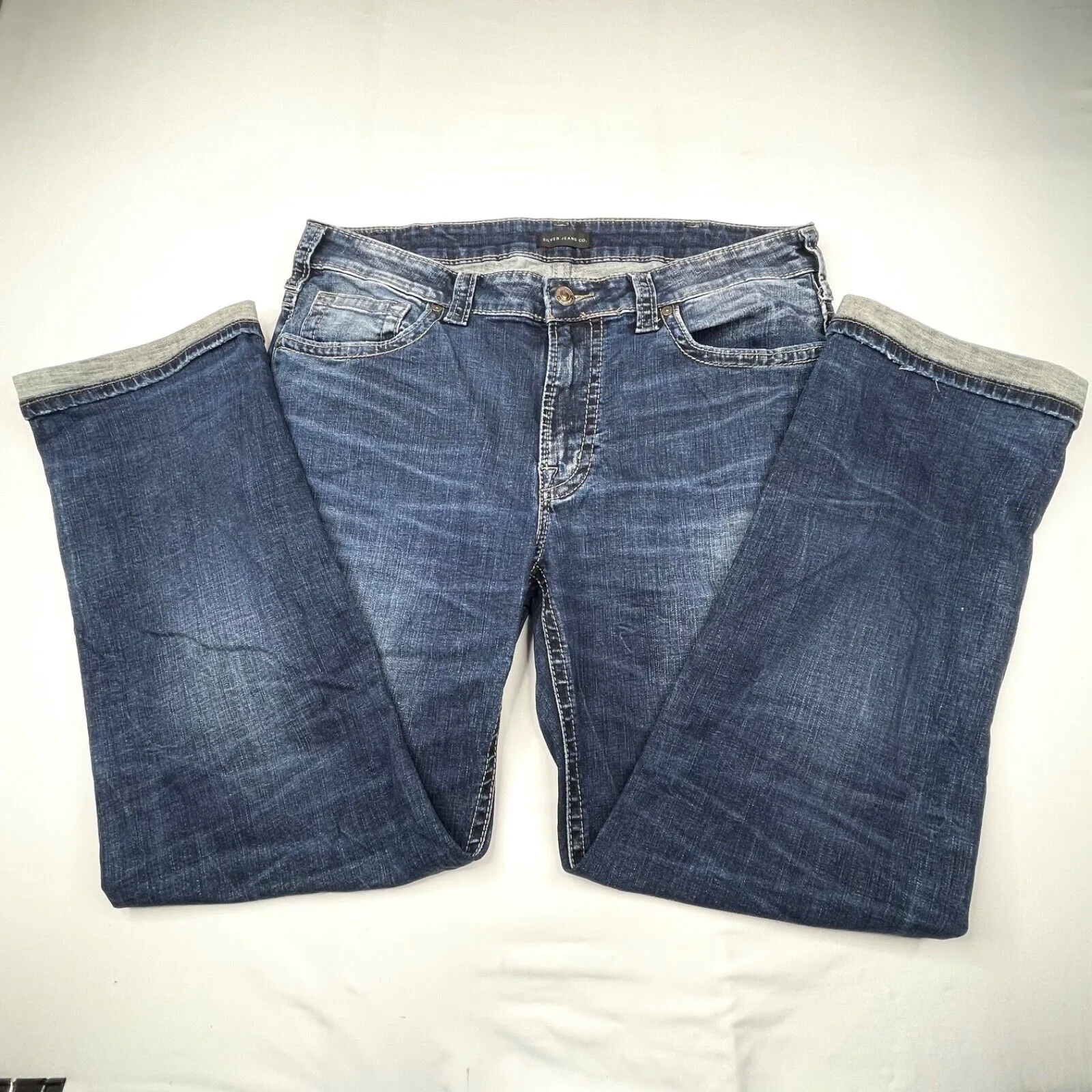 Silver Jeans Men 34x28 (hemed) Grayson Blue Denim Pants 5 Pocket Bootcut Stretch