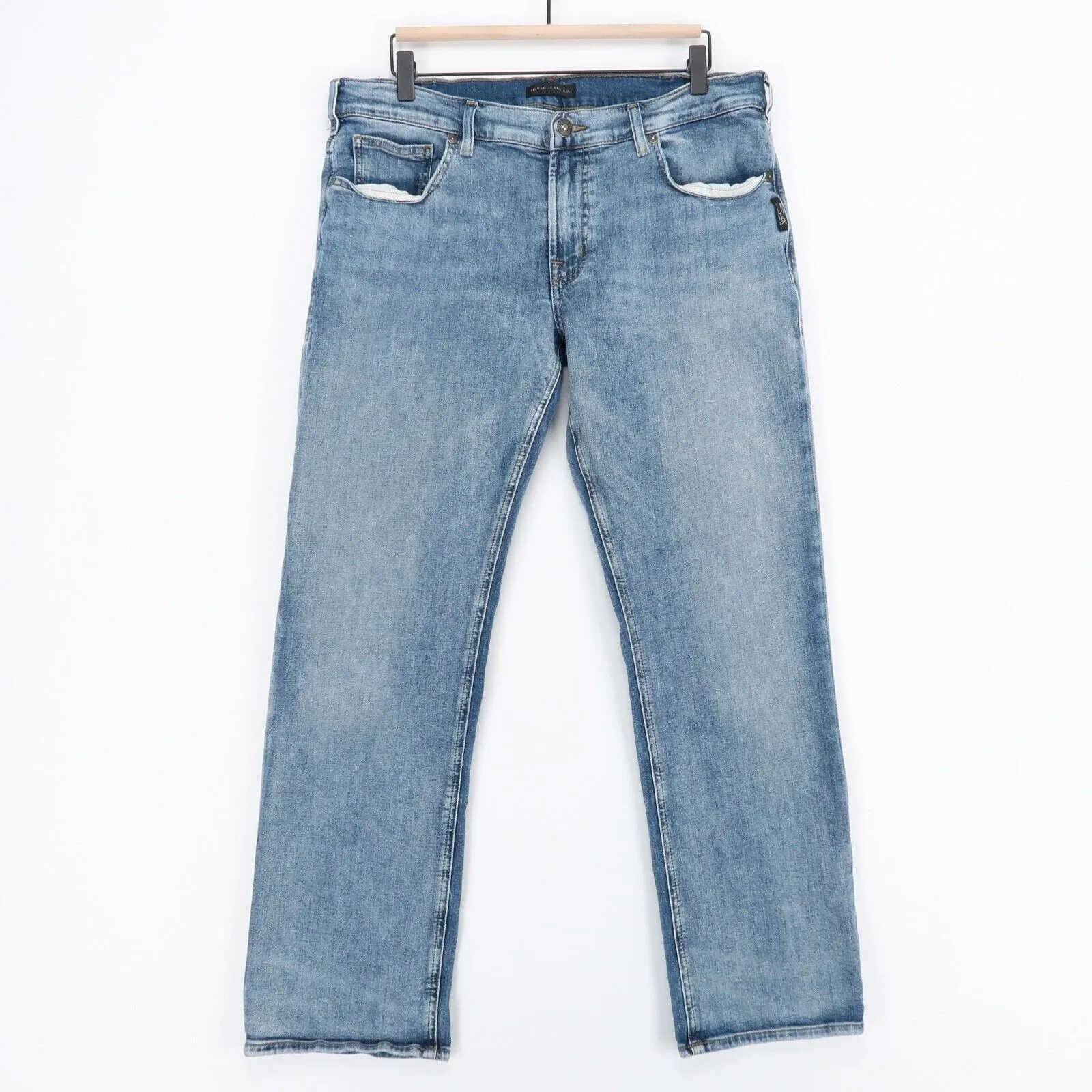Silver Allan Classic Slim Fit Jeans Mens 34/30 Blue Stretch Denim Zip Fly
