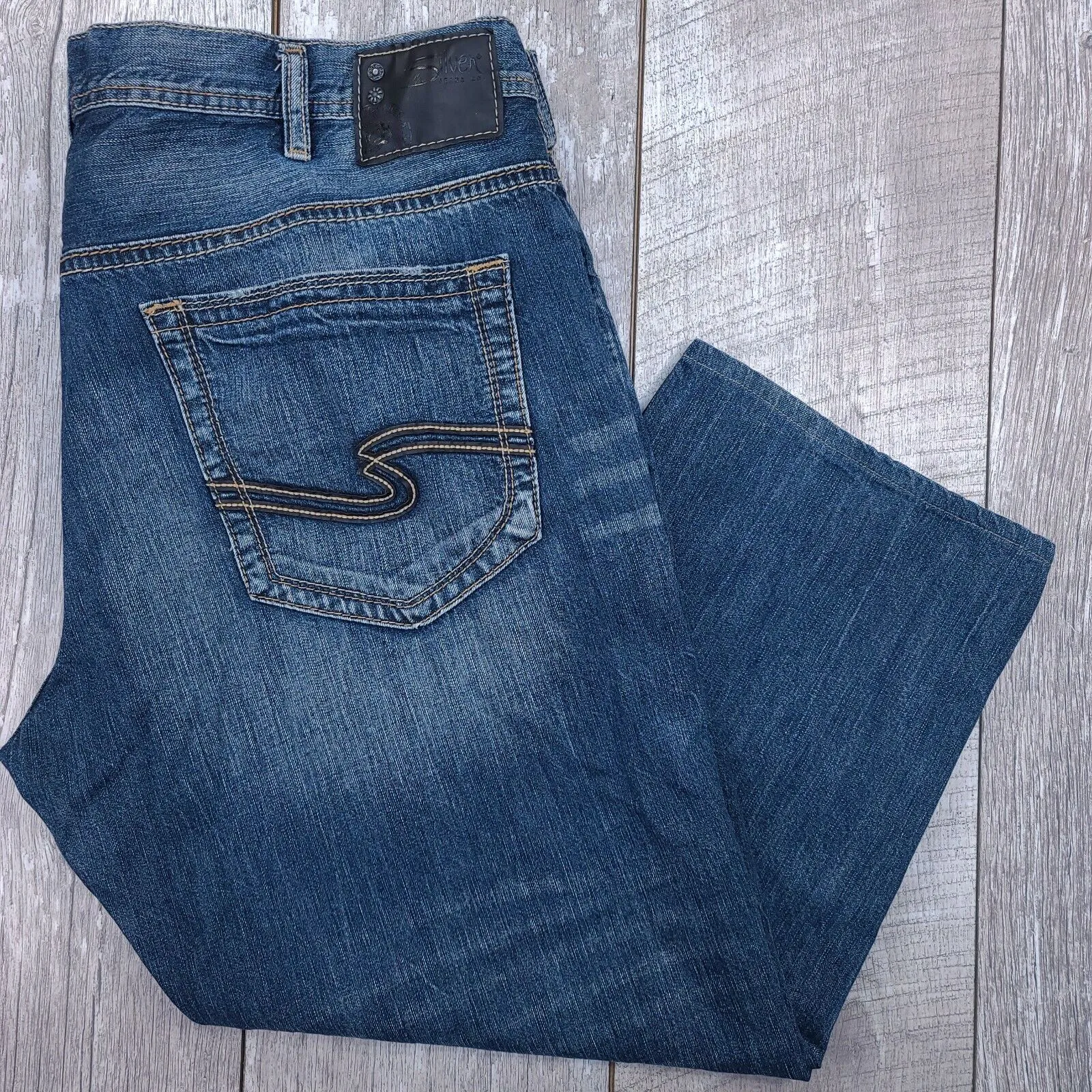 Silver Jeans Hunter Athletic Fit Tapered Mens 42x27 Medium Blue Denim Mid Rise