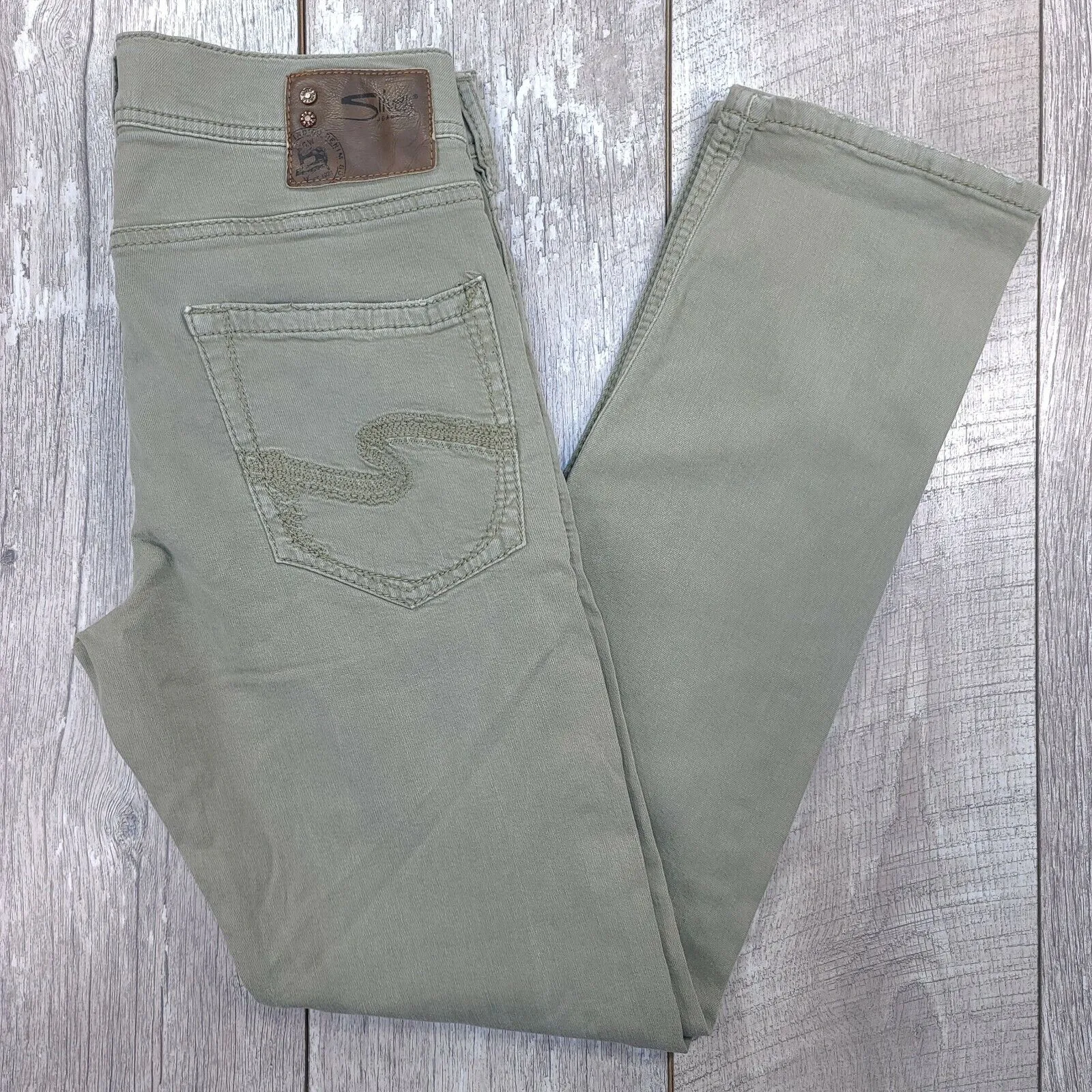 Silver Jeans Eddie EMC Relaxed Tapered Pants Mens 29x32 Green Denim Mid Rise