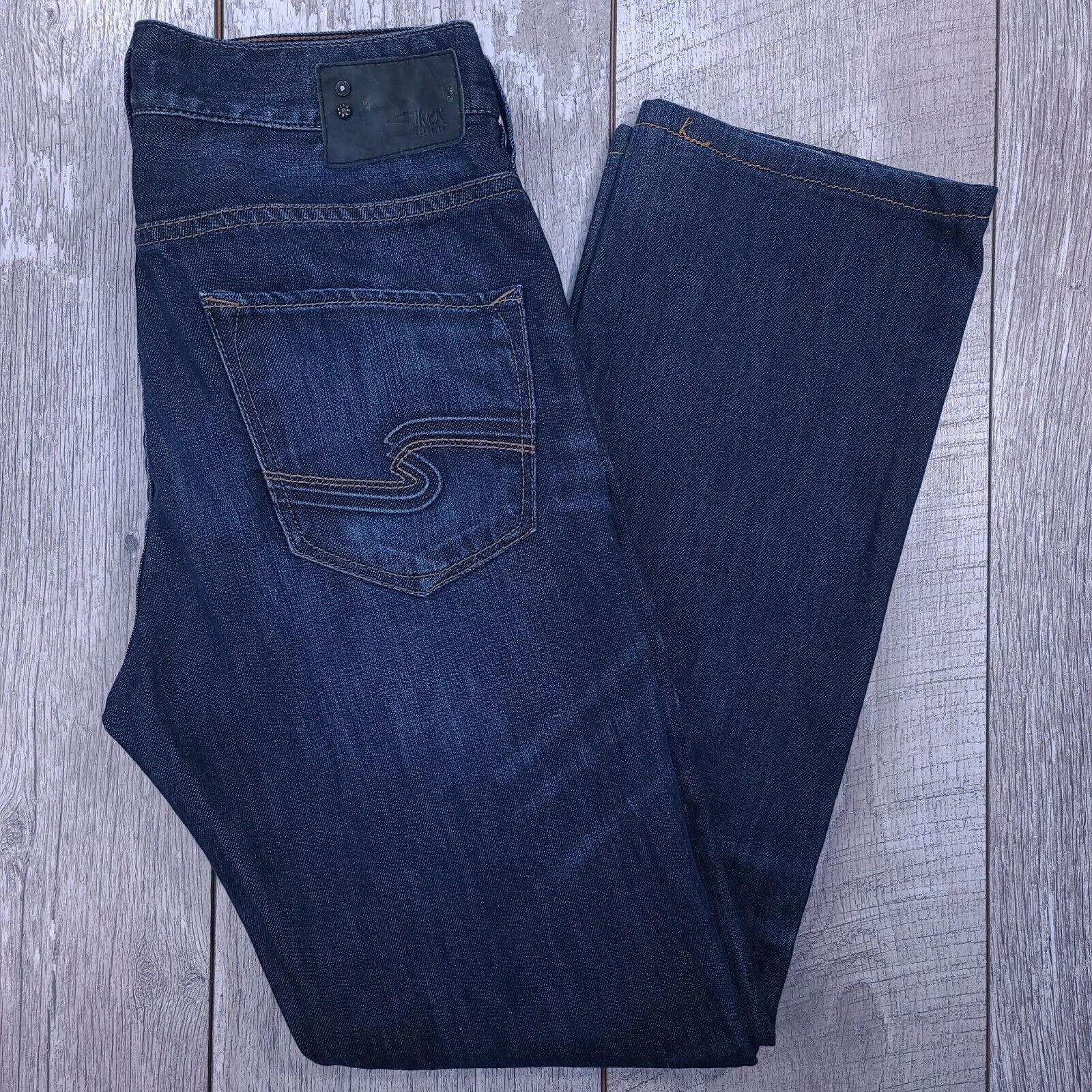 Silver Jeans Garner Slim Fit Straight Leg Pants Mens 28x30 Dark Blue Denim Wash