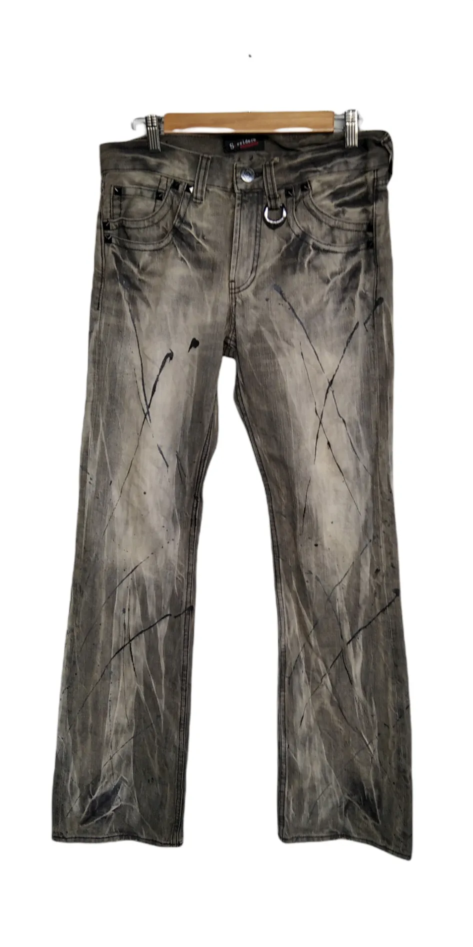 Very Sick! Splash Style Skull Embroided Logo Wash Denim
