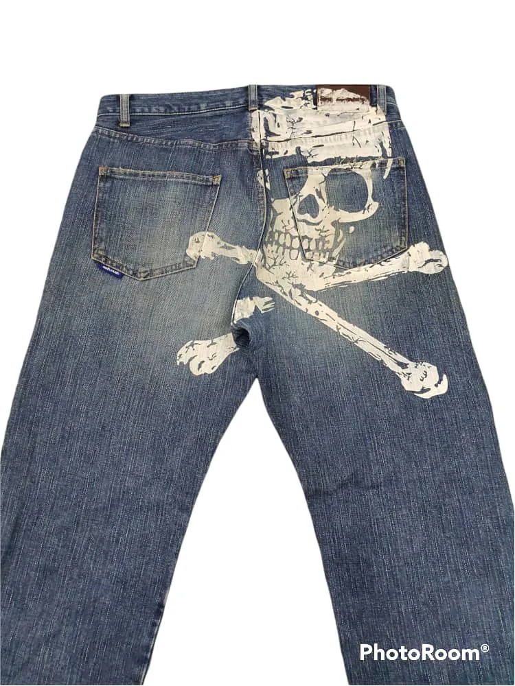 Japan brand Earth Music & Ecology skull painted jeans