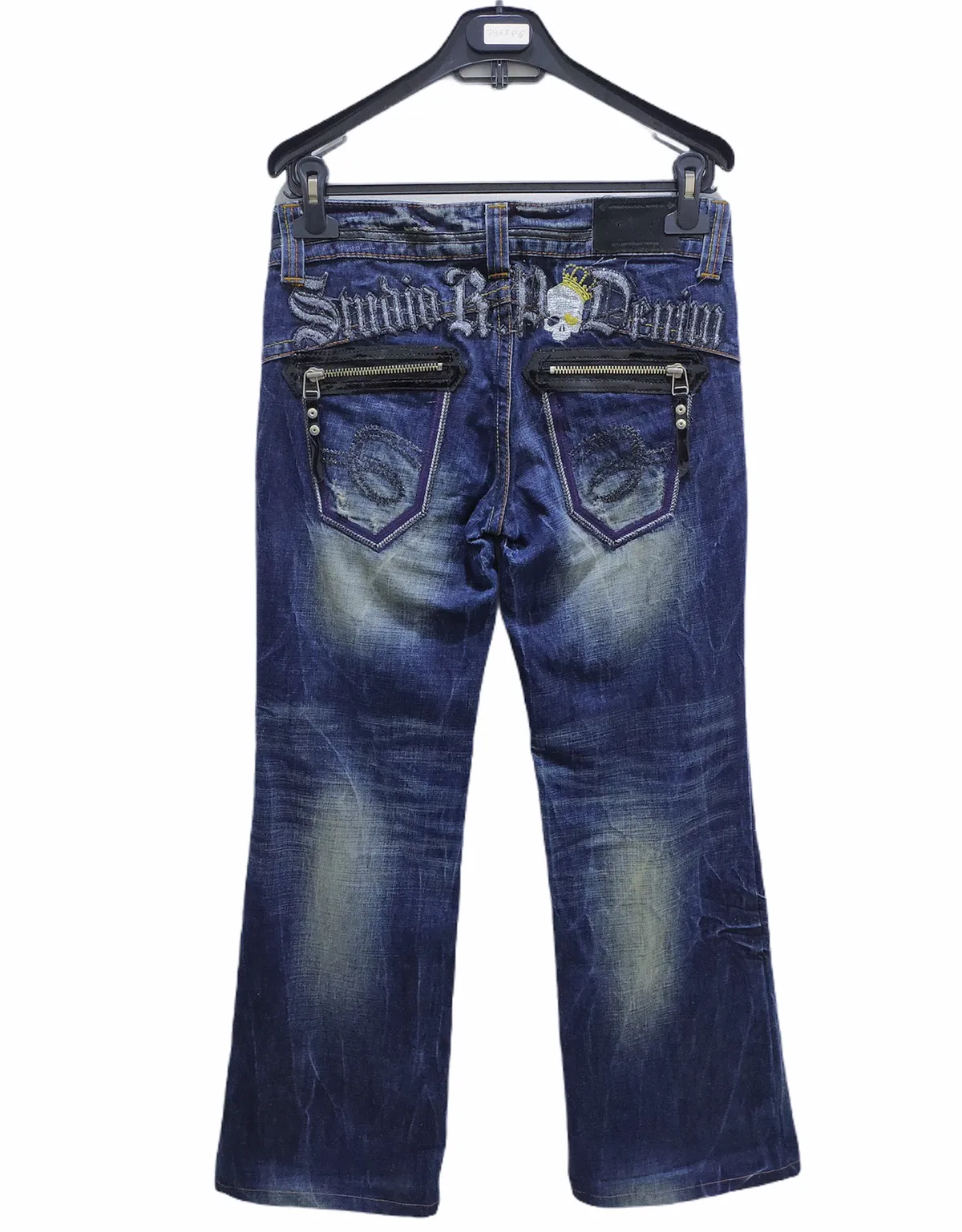 STUDIO R.P Skulls Embroidered Spellout Big Logo Biker Jeans