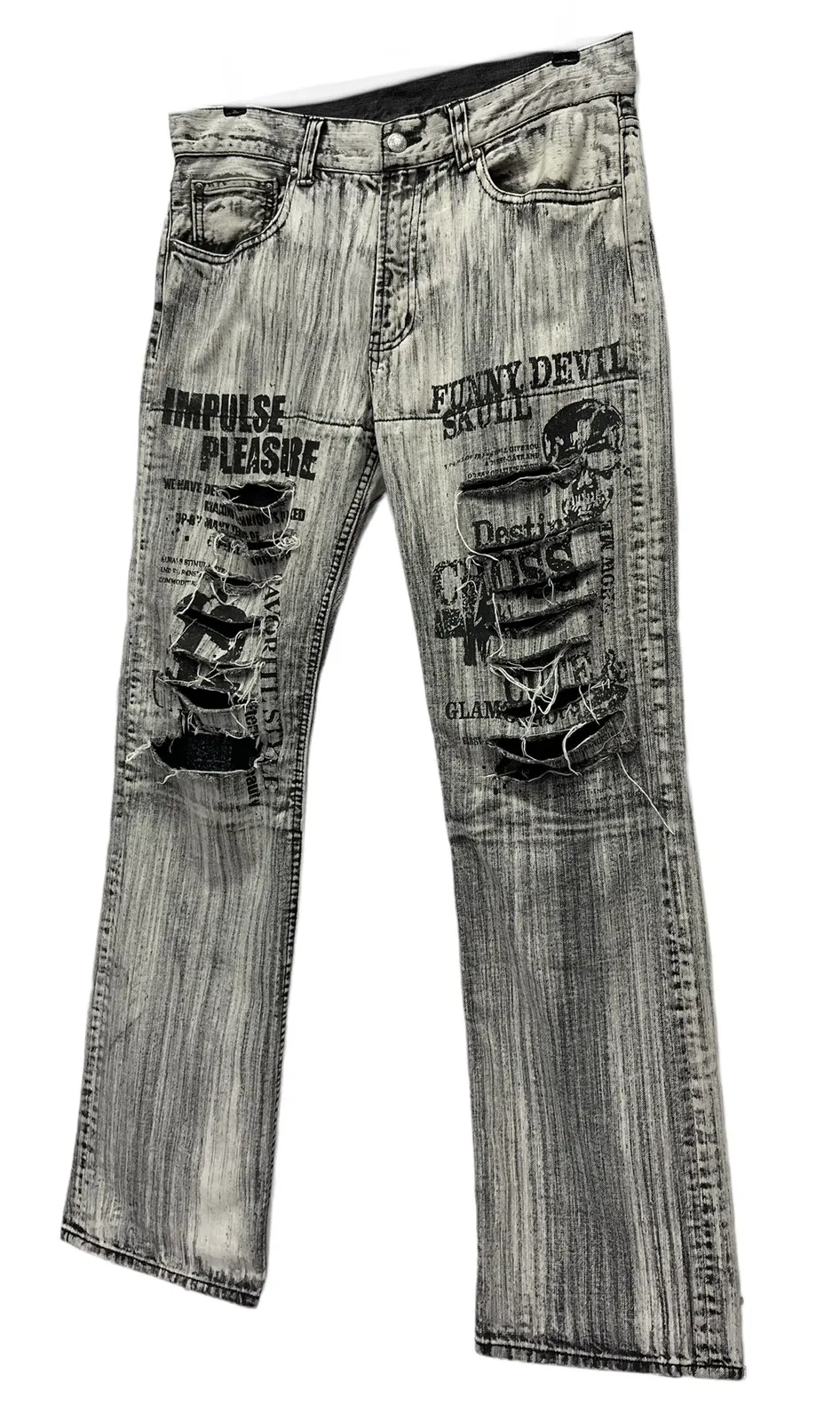 Vintage Retro Punk Rock Skull Ripped Japanese Brand Denim