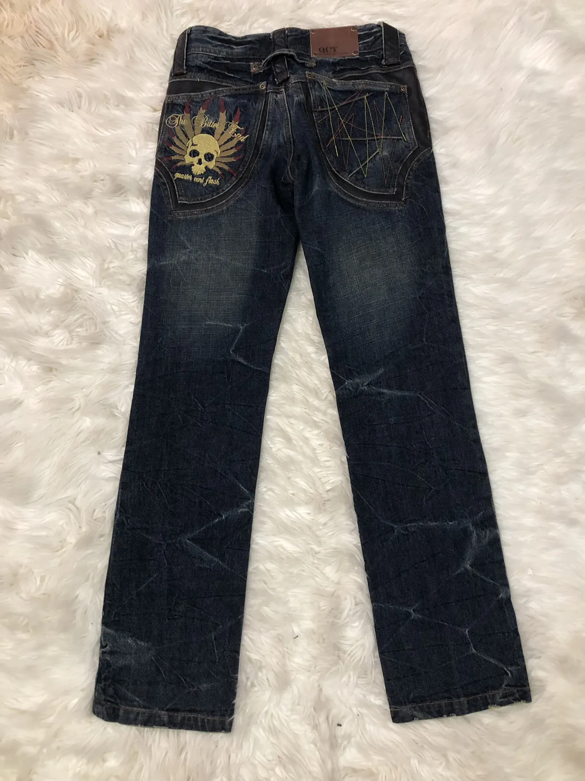Quarter cent Flash distressed emrodery skull punk style