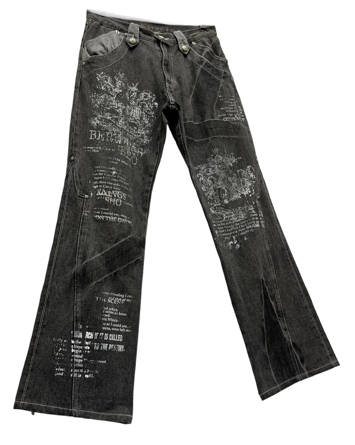 🔥FYE🔥 Vintage BERNINGS SHO Punk Skull Poem Flare Leg Denim