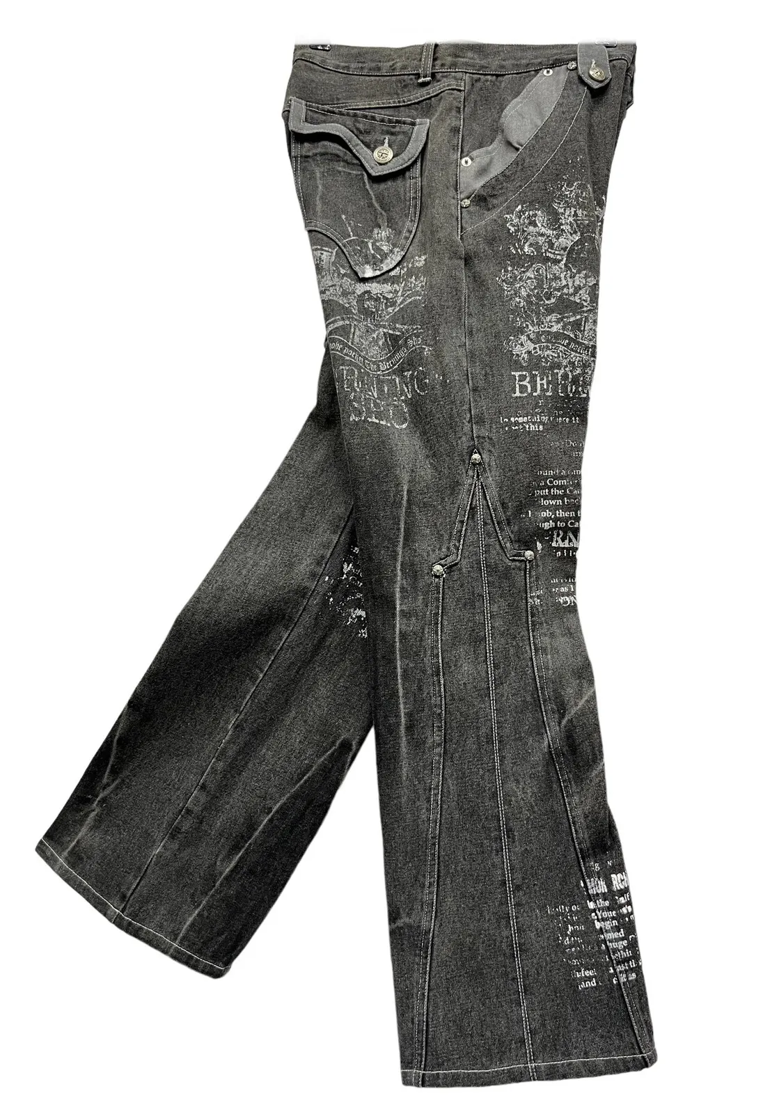 🔥FYE🔥 Vintage BERNINGS SHO Punk Skull Poem Flare Leg Denim