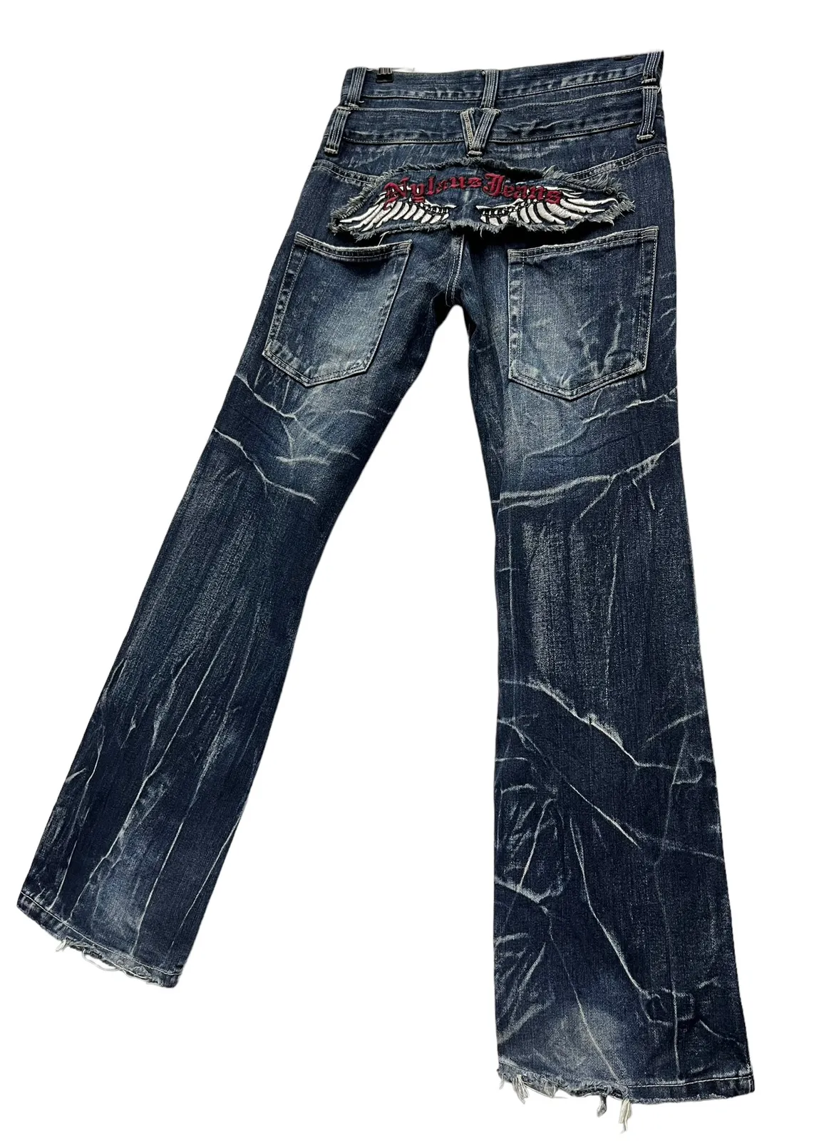 FYE🔥NYLAUS PREMIUM Double Waist Flare Punk Whiskers Jeans