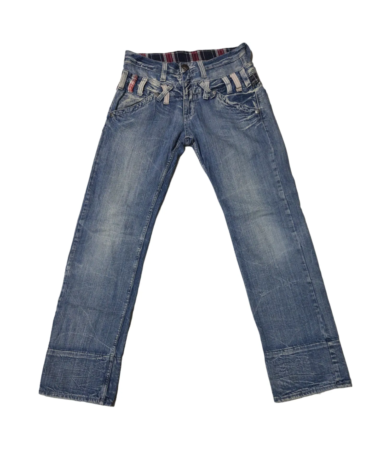 🇯🇵Skull Bones Double Waist Inner Plaid Pattern Jeans