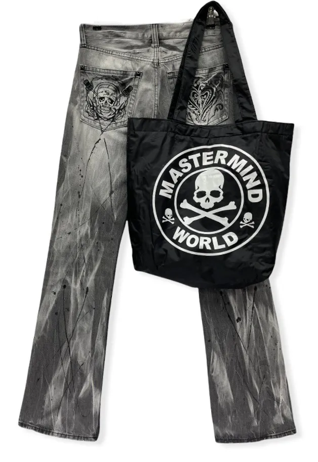 BINDING NOW🔥Acid Wash Punk Denim FOC Mastermind ToteBag
