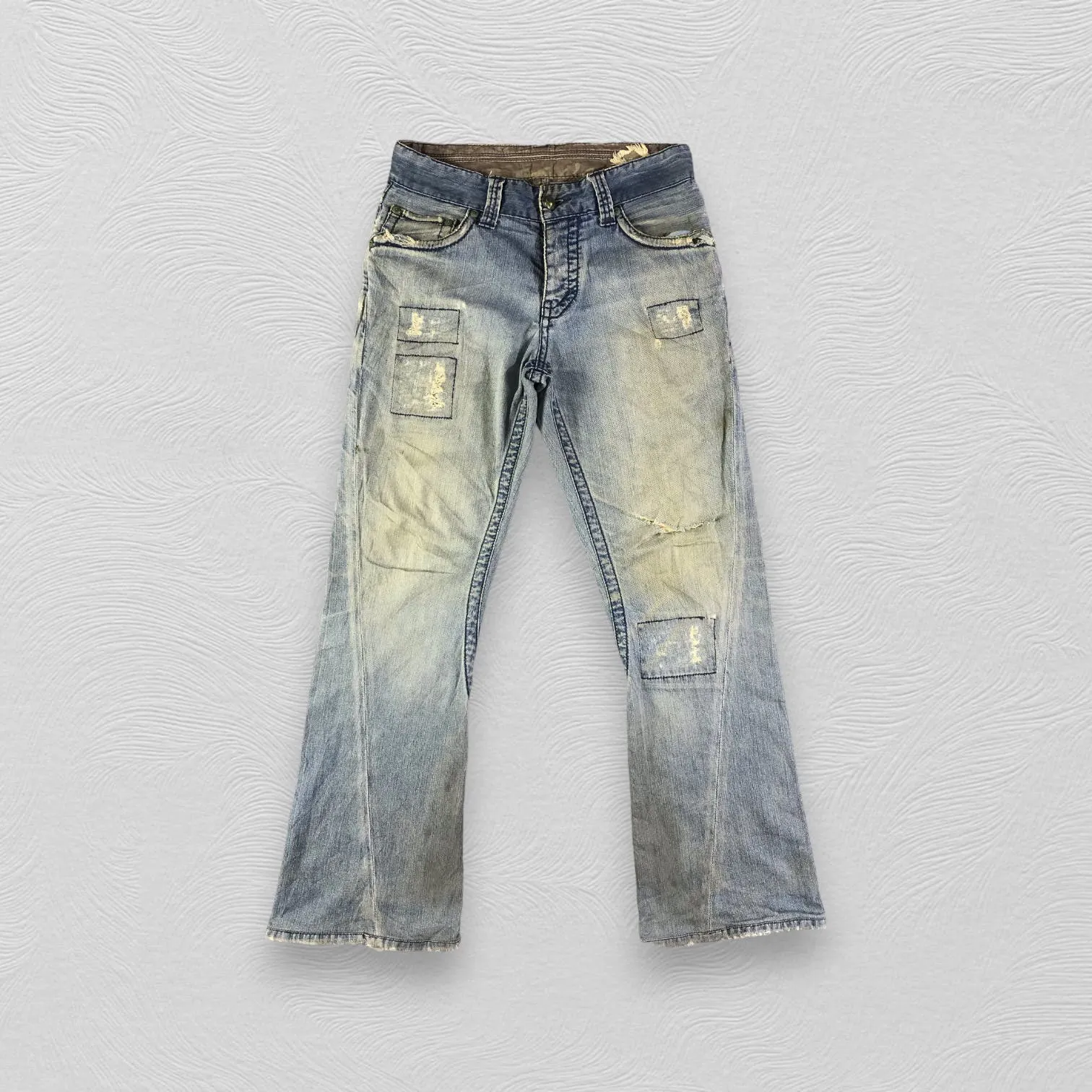 Stitch's Jeans Dirty Blue Distressed Flare Denim KJ1699