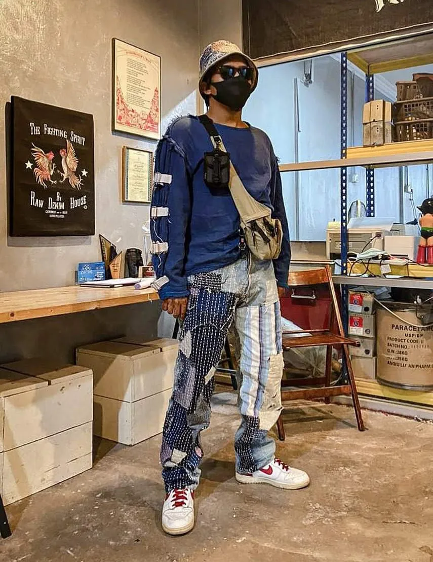 🔥DOPE🇯🇵 ICONIC Reconstume Okabilly Boro Patchwork Buckle