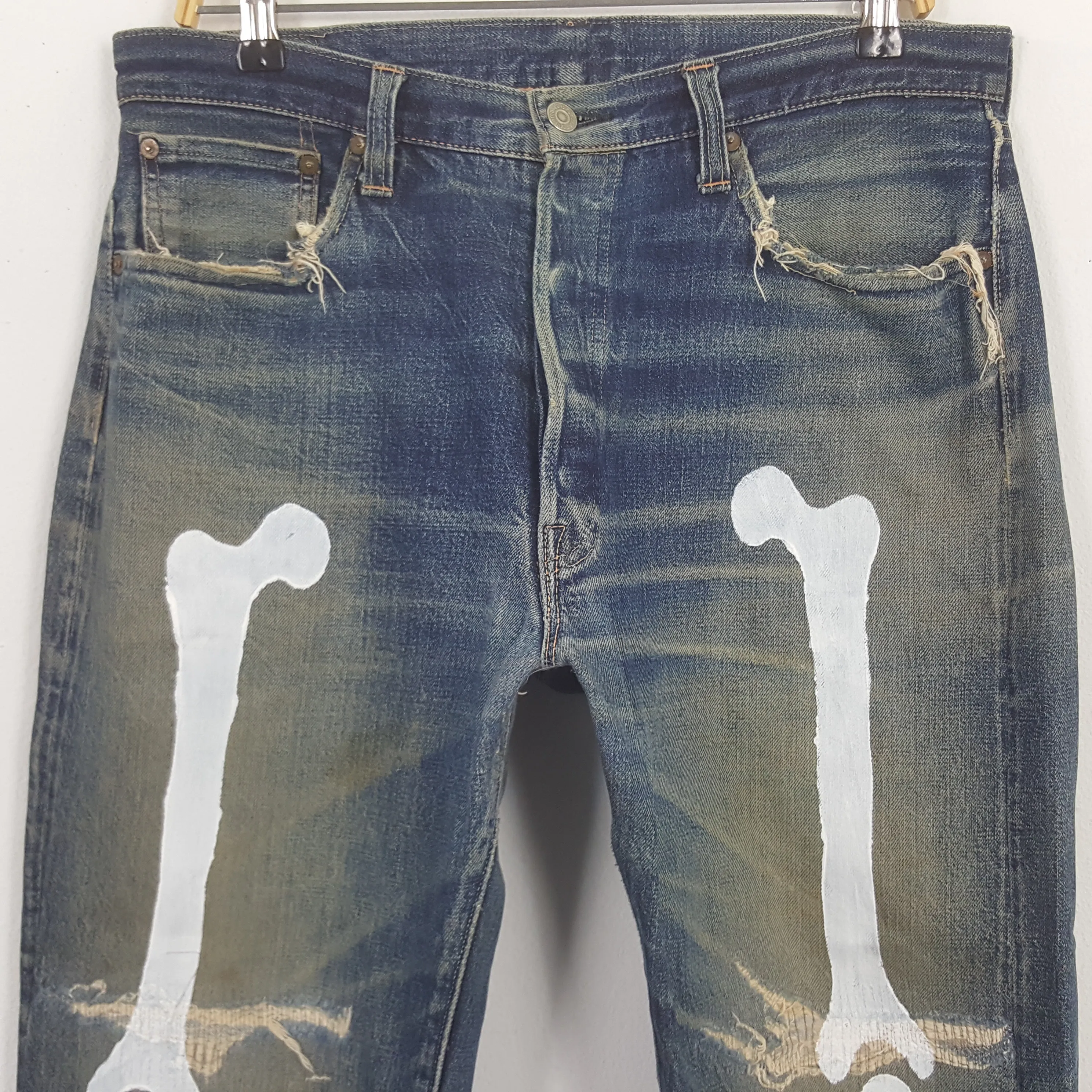 Vintage Sugar Cane Custom Skeleton Art Denim Jeans