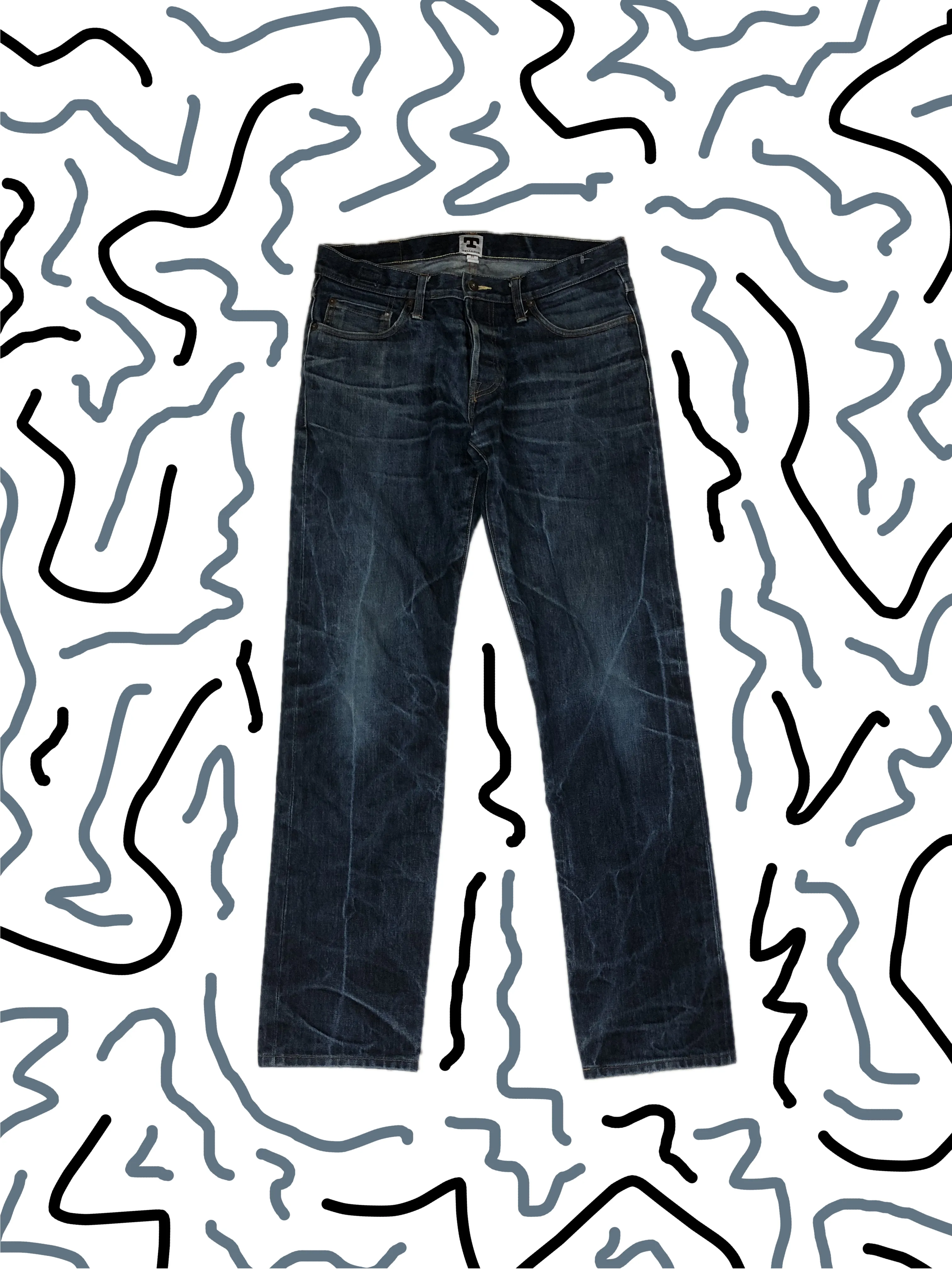 Tellason Selvedge Denim Jeans Lightning Wash Faded Logo Y2K