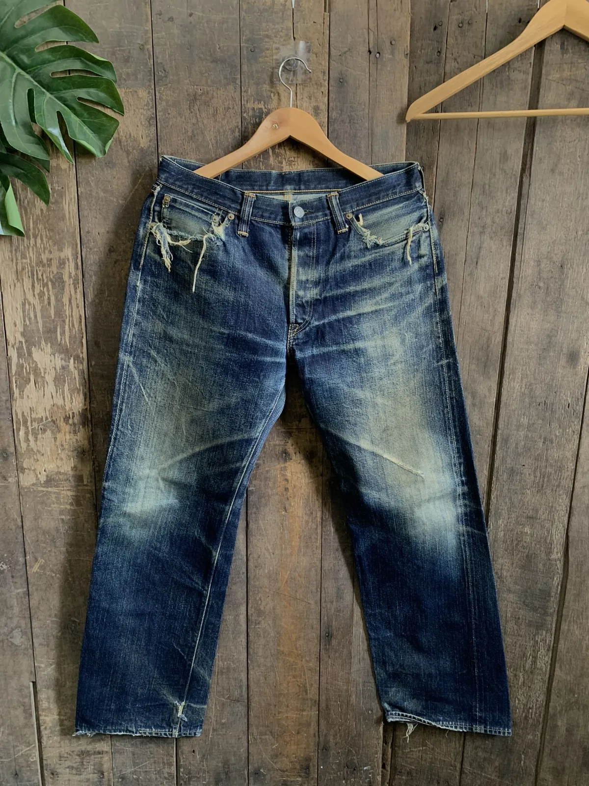 Vintage Flat Head Distressed Denim Blue Jeans