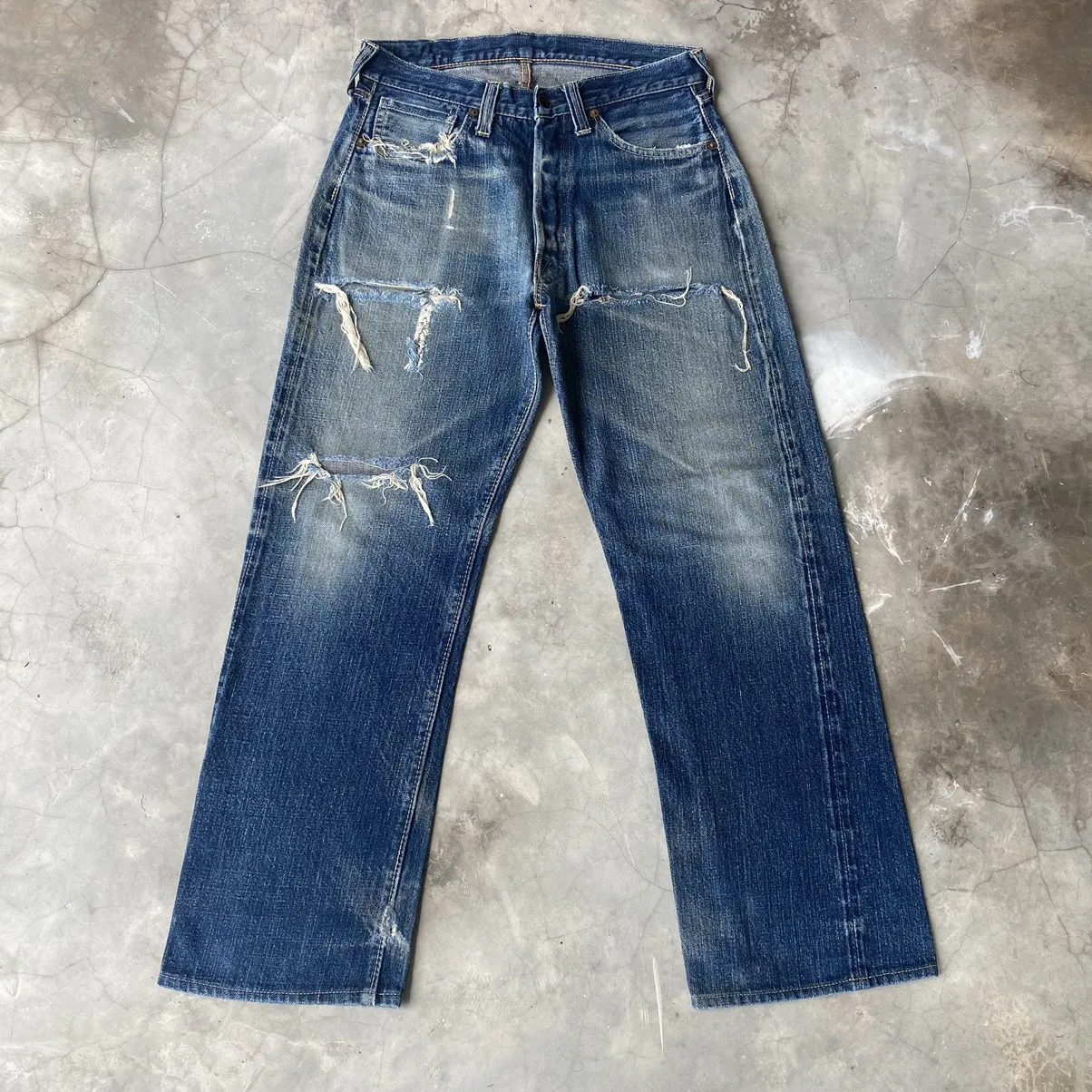 Joe McCoy jeans selvedge distressed denim faded blue