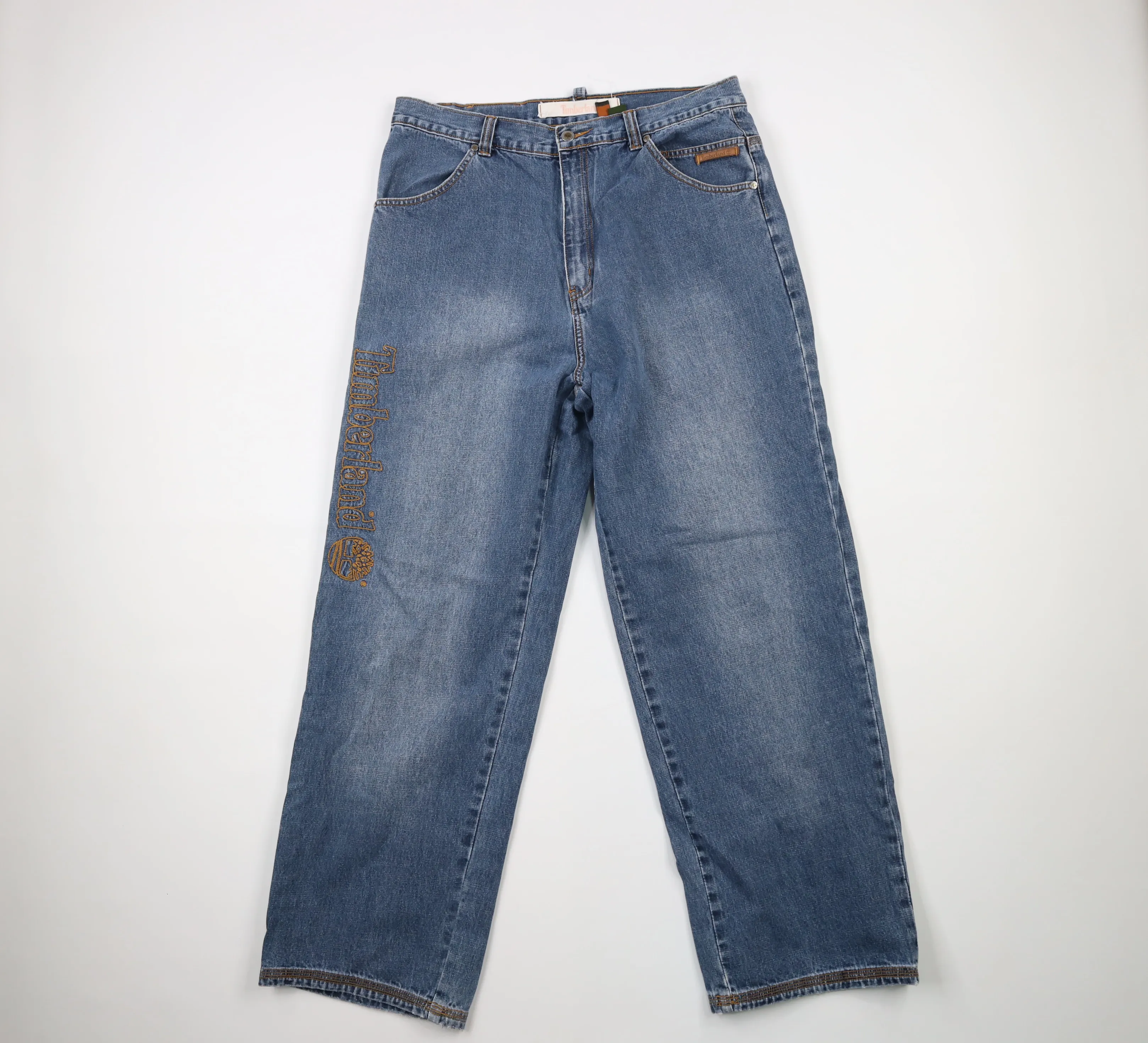 Vintage Timberland Spell Out Baggy Wide Leg Denim Jeans