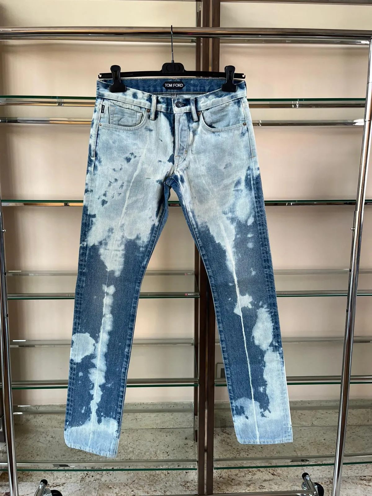 Bleach Spot Slim Fit Denim in Blue/White
