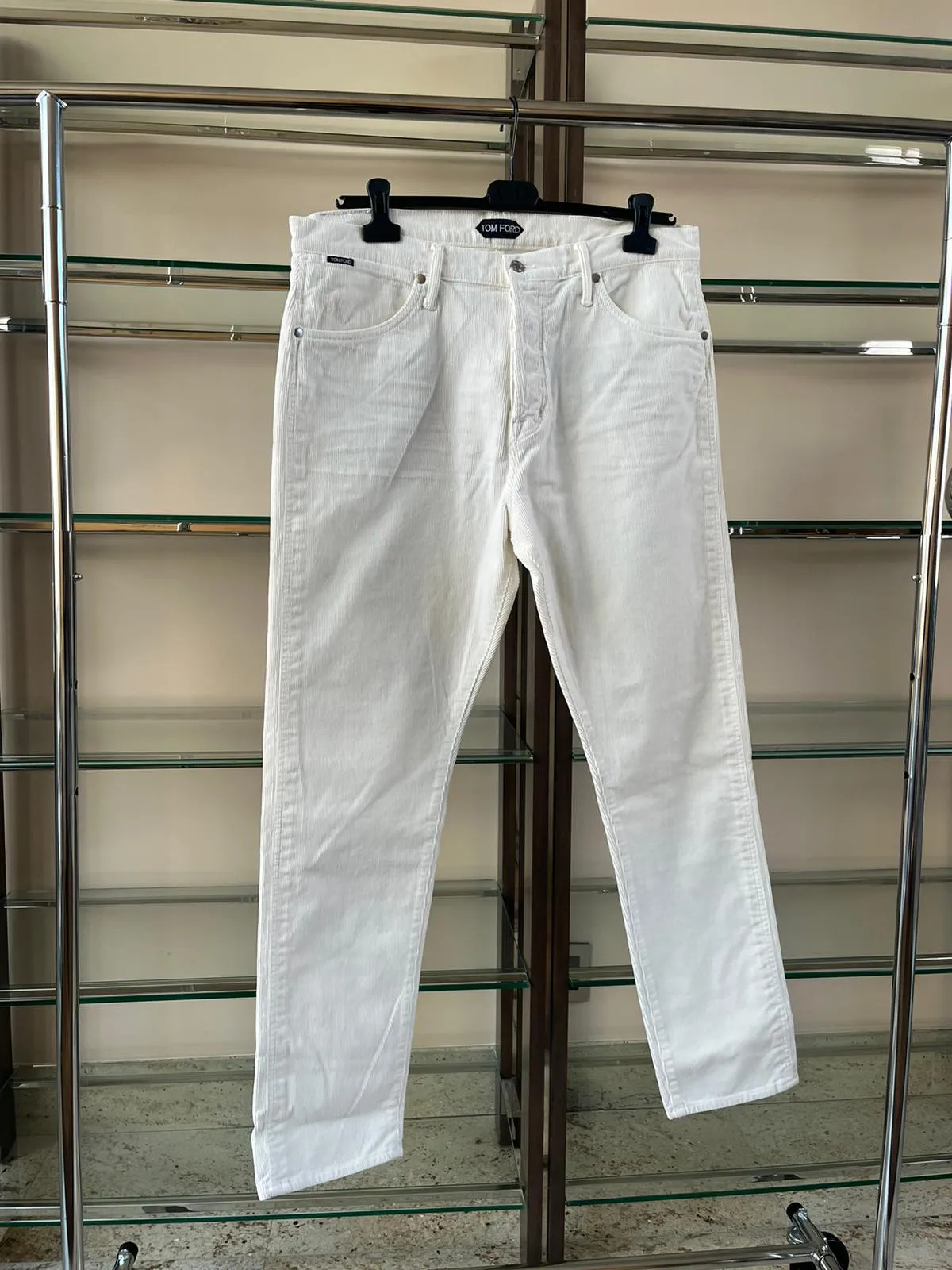 Corduroy Tapered Fit Denim in Ivory
