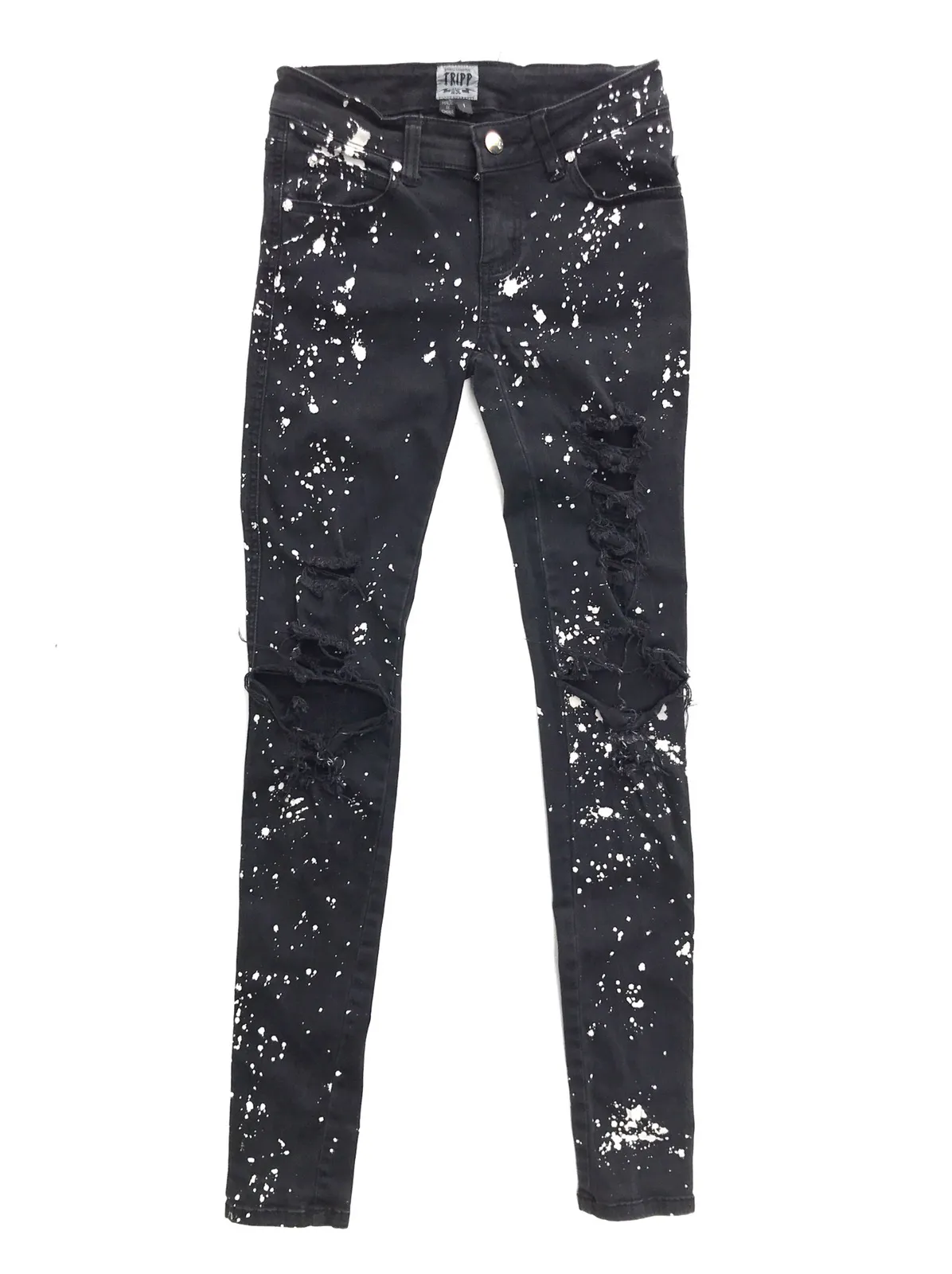 Tripp NYC Black Acid Wash Design Destroy Ripped Jeans