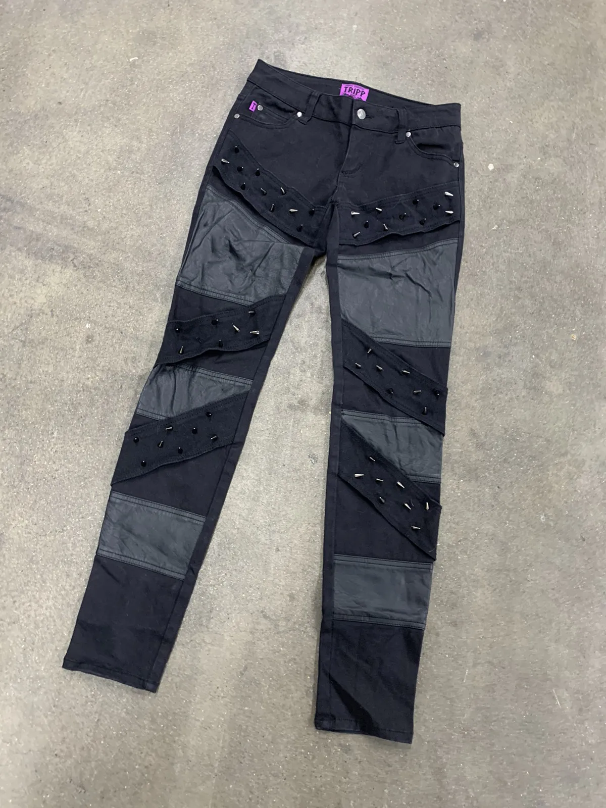Vintage Tripp Spike Studded Leather Patch Pants