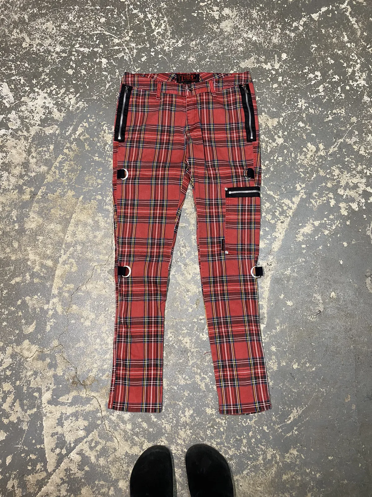 Vintage Tripp NYC Plaid Red Bondage Zipper Gothic Emo Pants