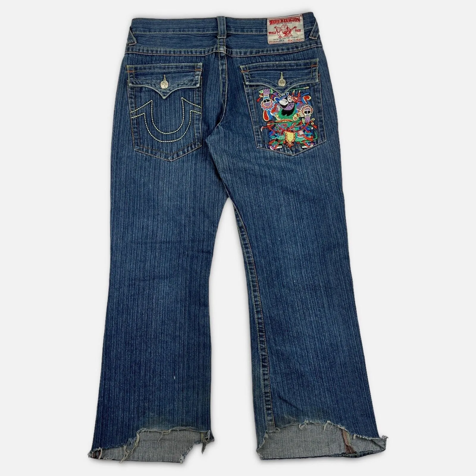 Vtg True Religion Joey Flare Jeans 37x30.5 Embroidery Skate