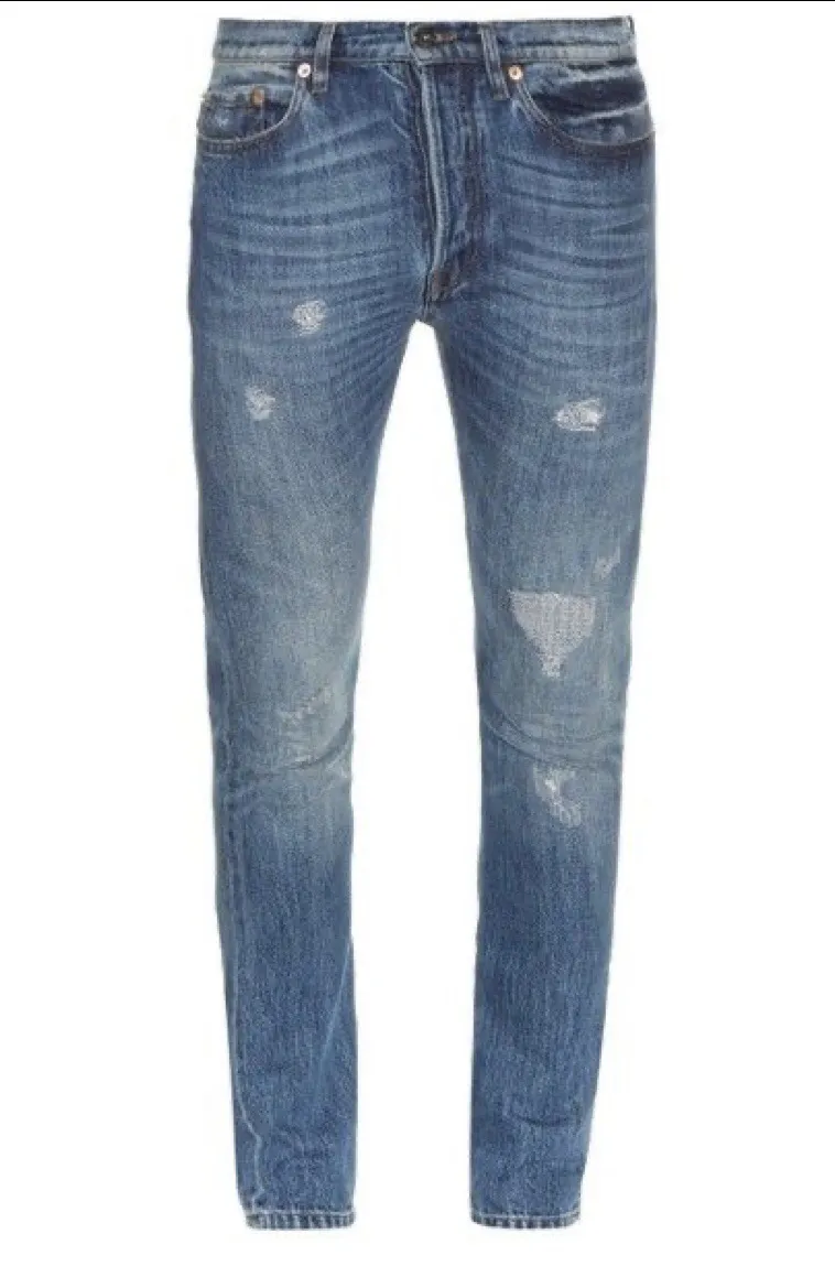 Valentino Distressed Slim-leg Jeans