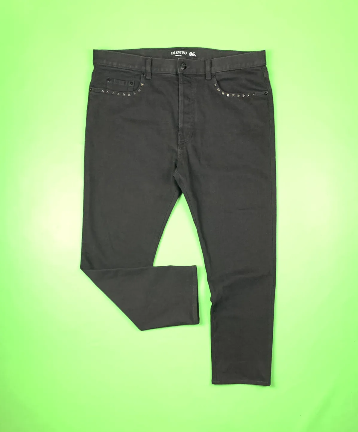 SS20 Valentino 06. Black Rock Stud Metal Spikes Denim Pants
