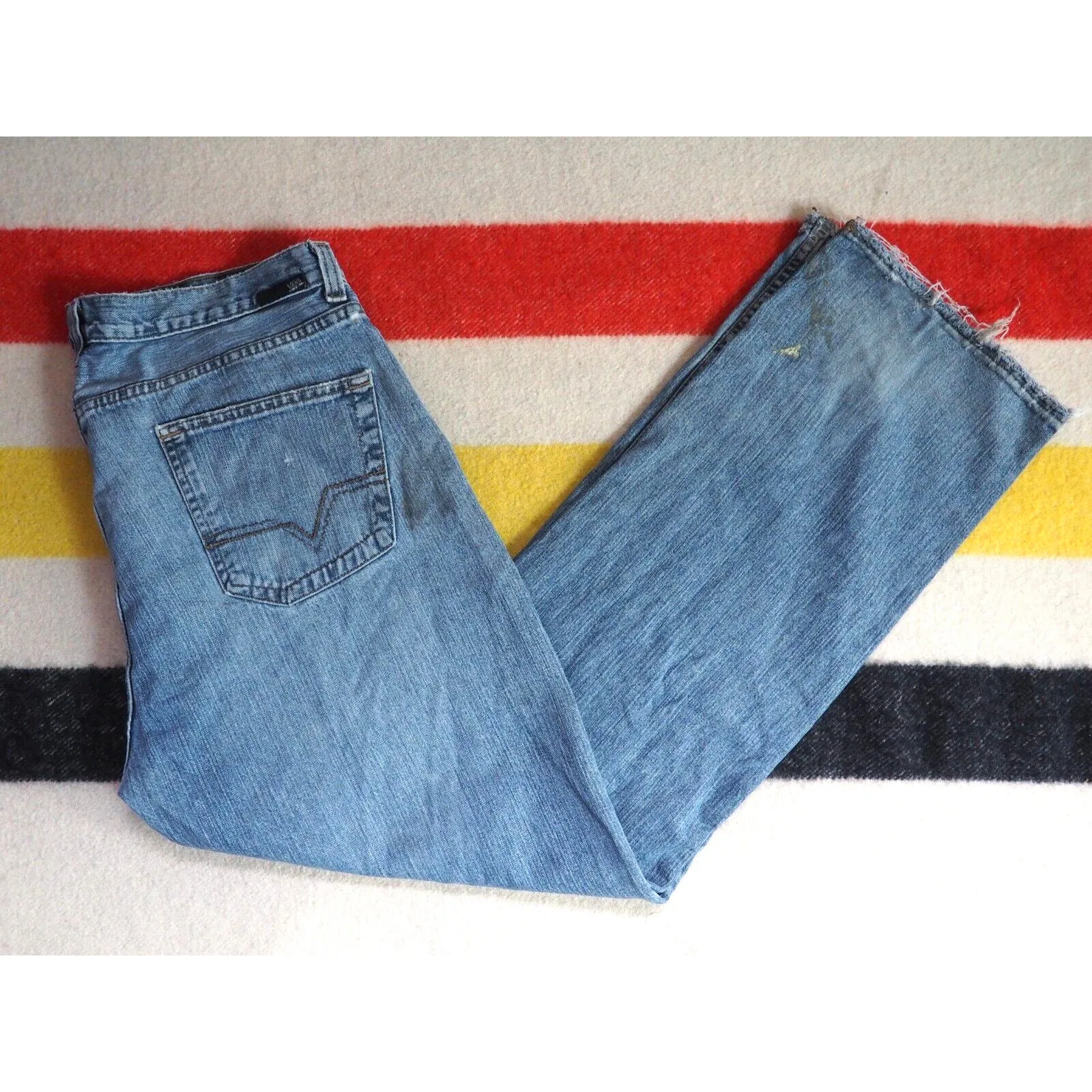 VTG 90s Y2k VANS Faded Grunge Distress Skate 38x31 Blue Denim Jeans Pants