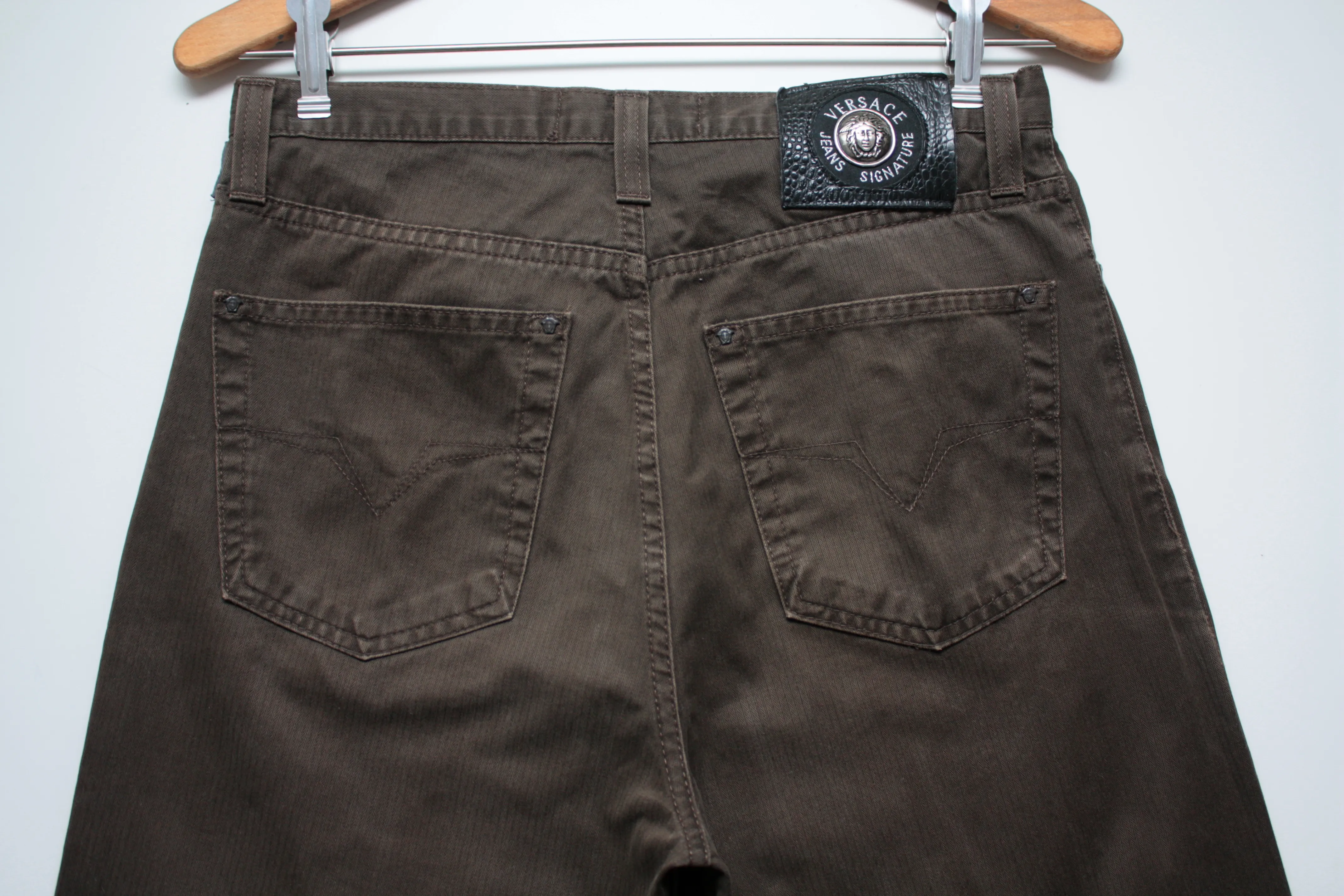 Versace Jeans Signature Olive Khaki Denim 31 Made In Italy