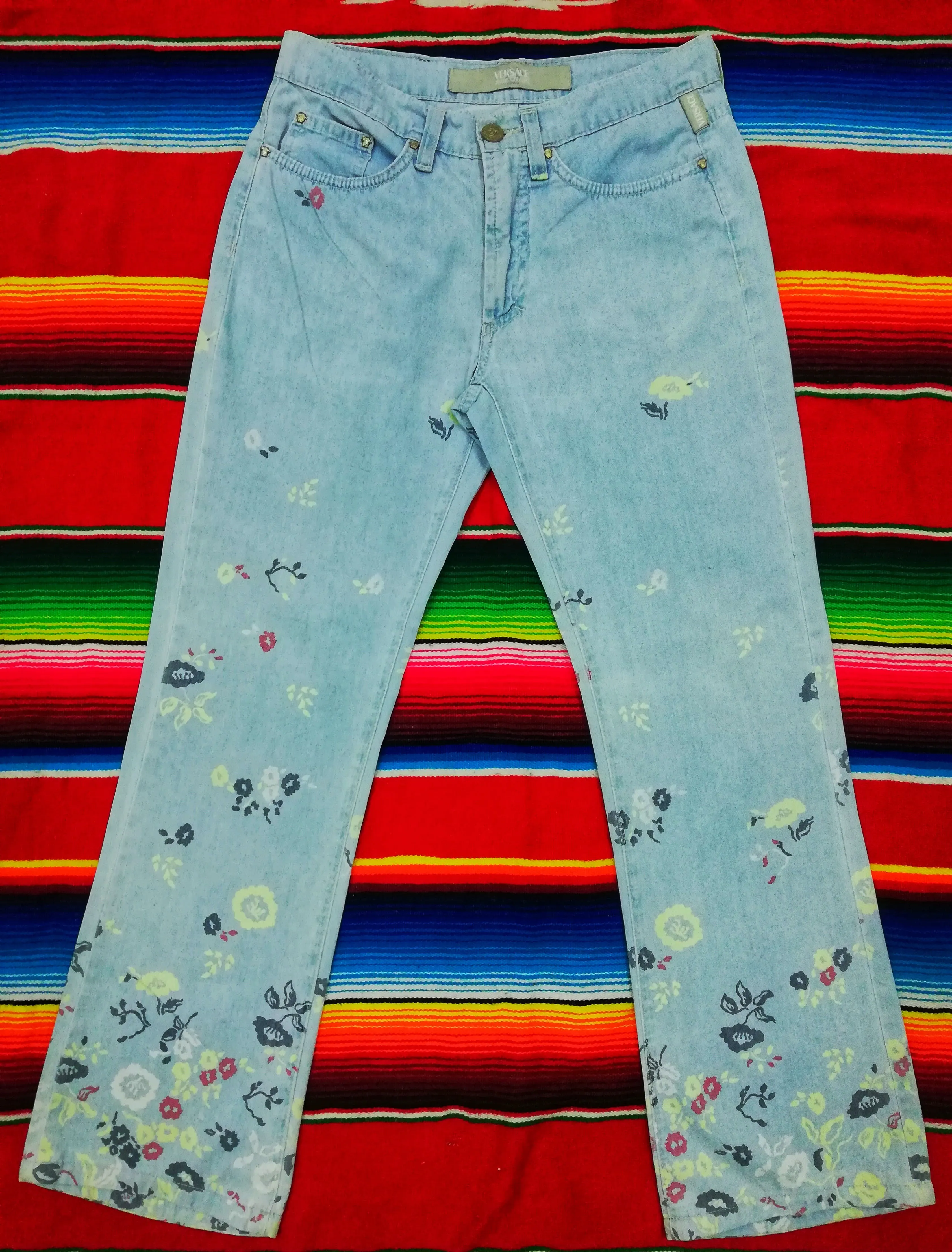 🔥Versace Jeans Couture Floral Painted Straight Cut Pants🔥