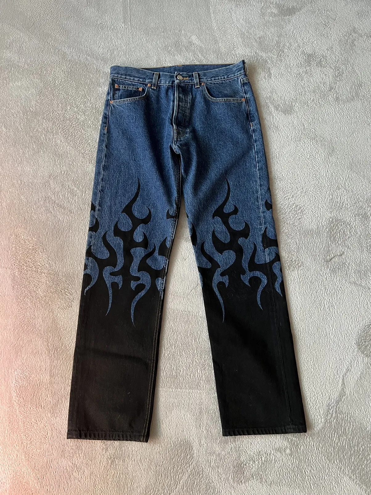Vetements Denim Black Flame Print Jeans