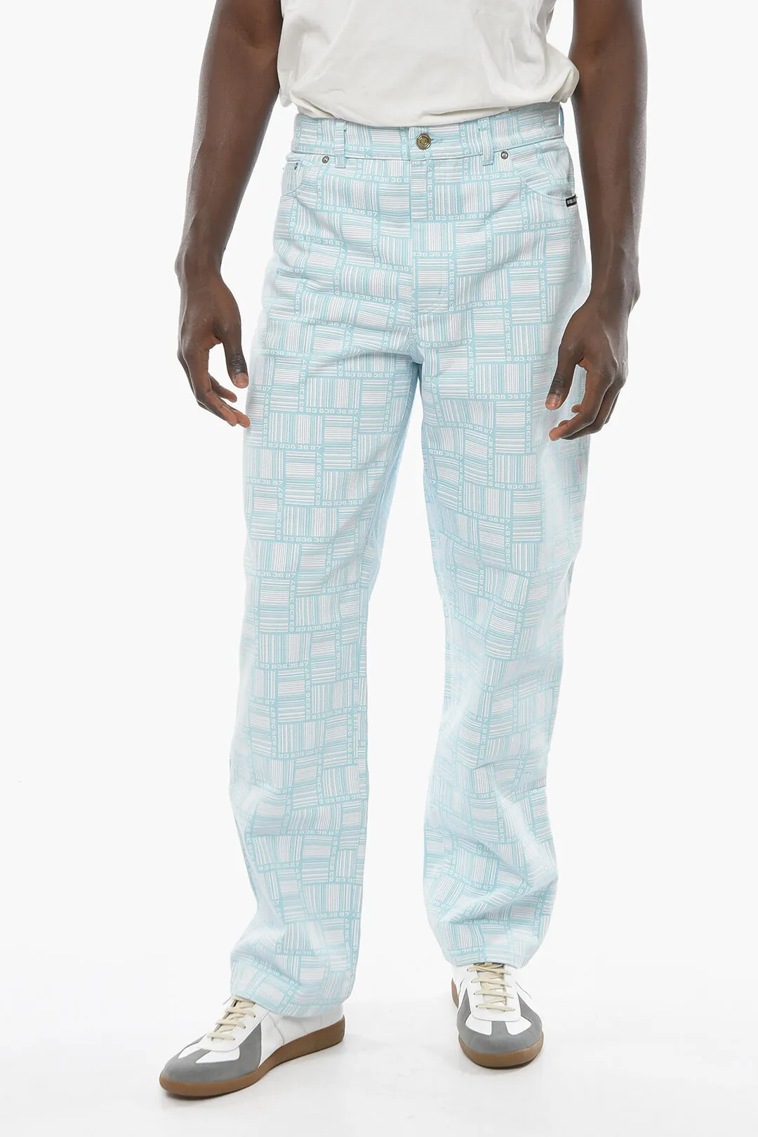Vetements High Waist Wide Jeans with Allover Barcode Logo
