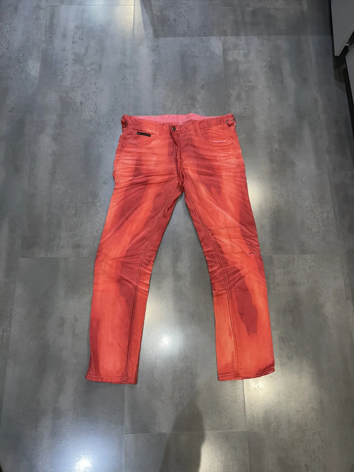 Vivienne Westwood Red Painted Denim Riding Pants