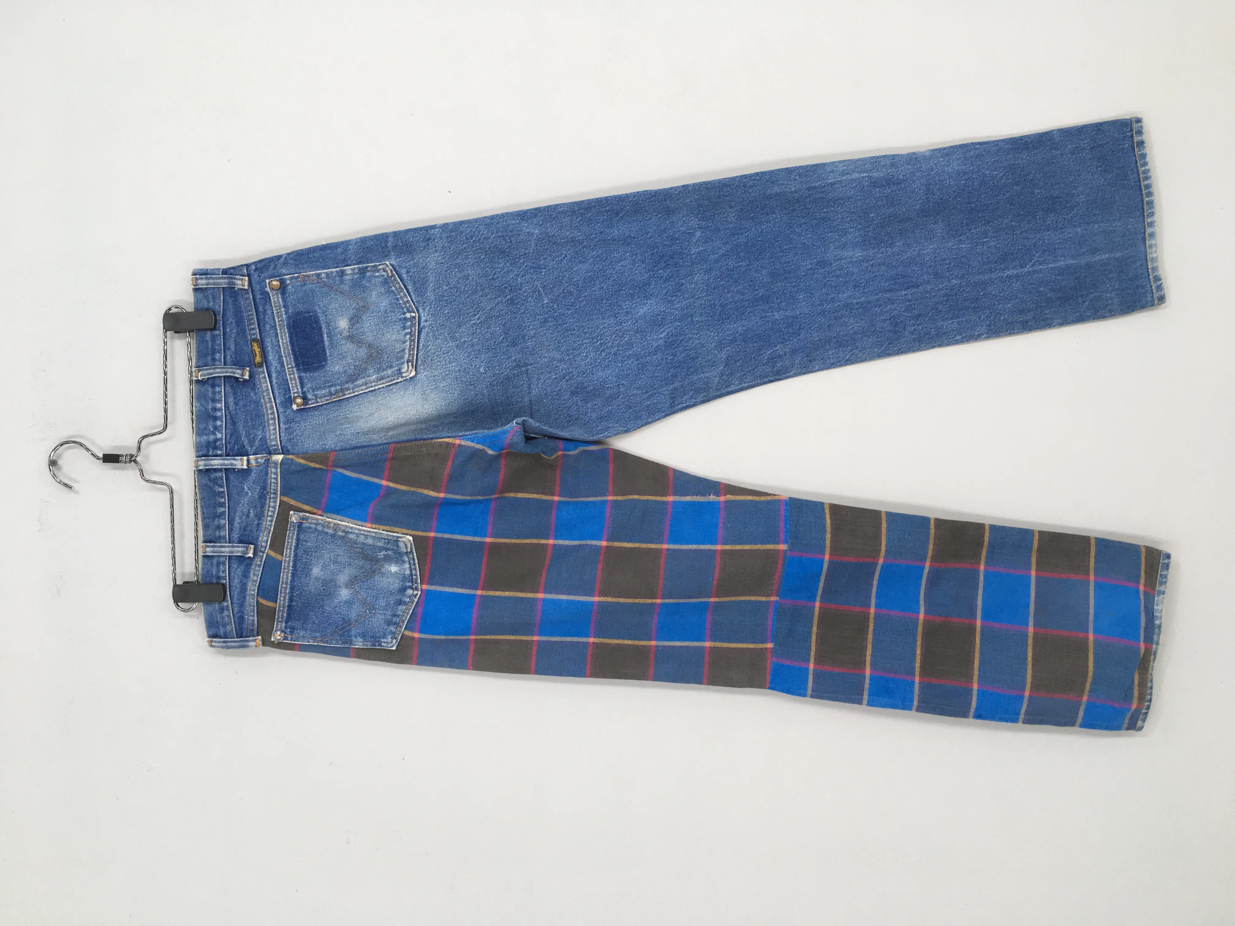 Wrangler Jeans Usa Checkered Blue Hybrid Denim Size 33
